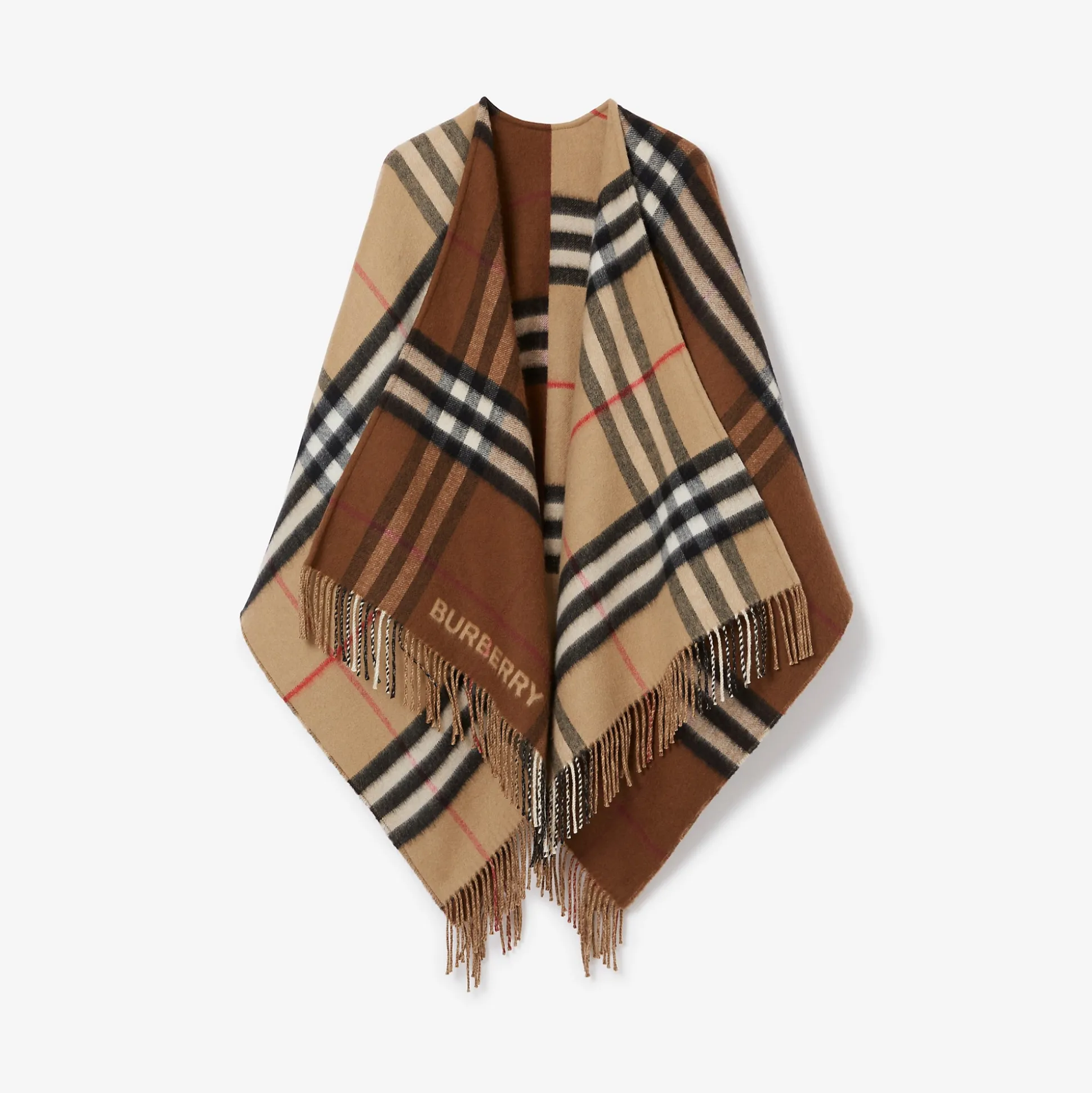 Best Burberry Contrast Check Wool Cashmere Cape Archivebeige/darkbirchbrown