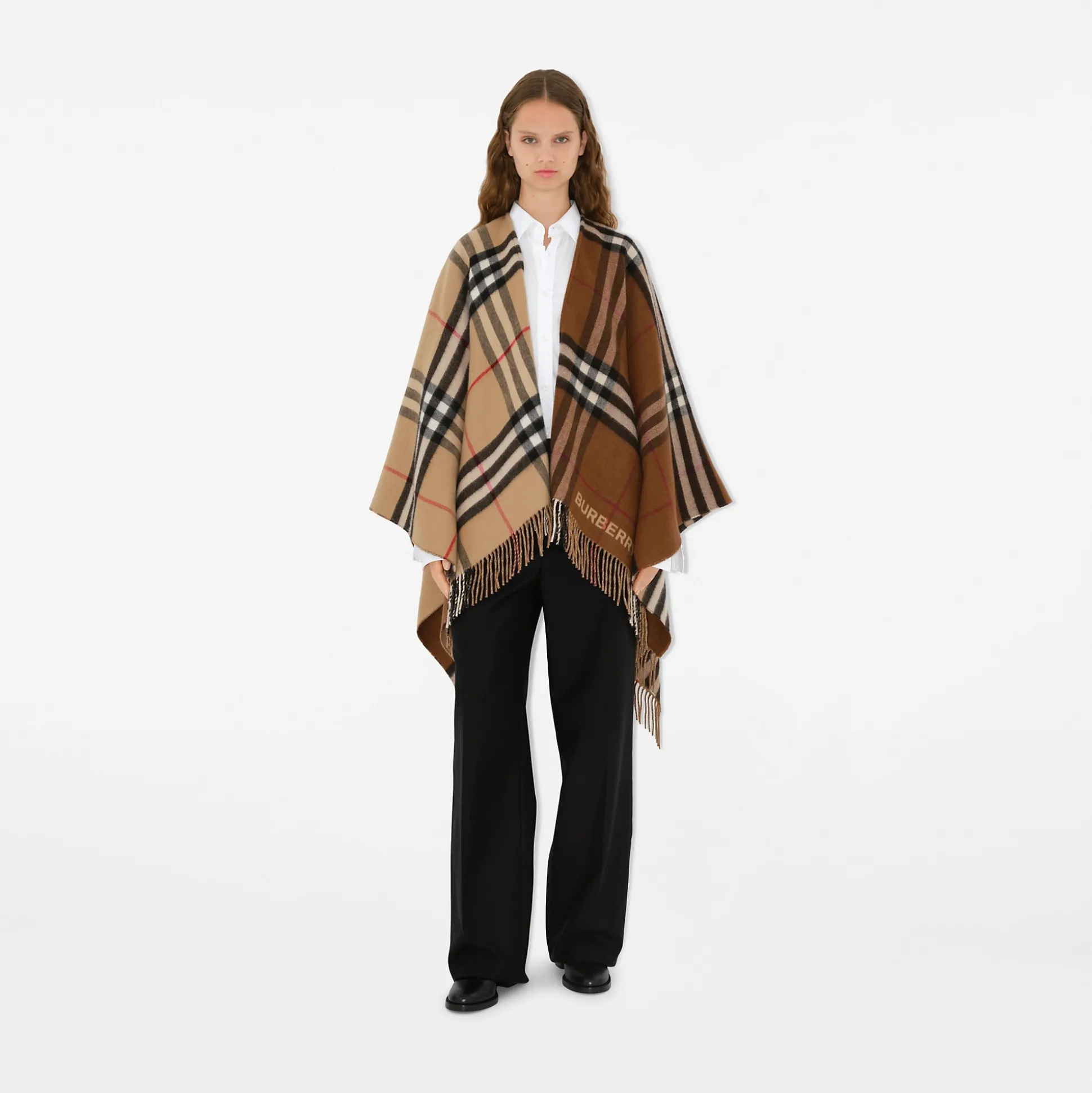 Best Burberry Contrast Check Wool Cashmere Cape Archivebeige/darkbirchbrown