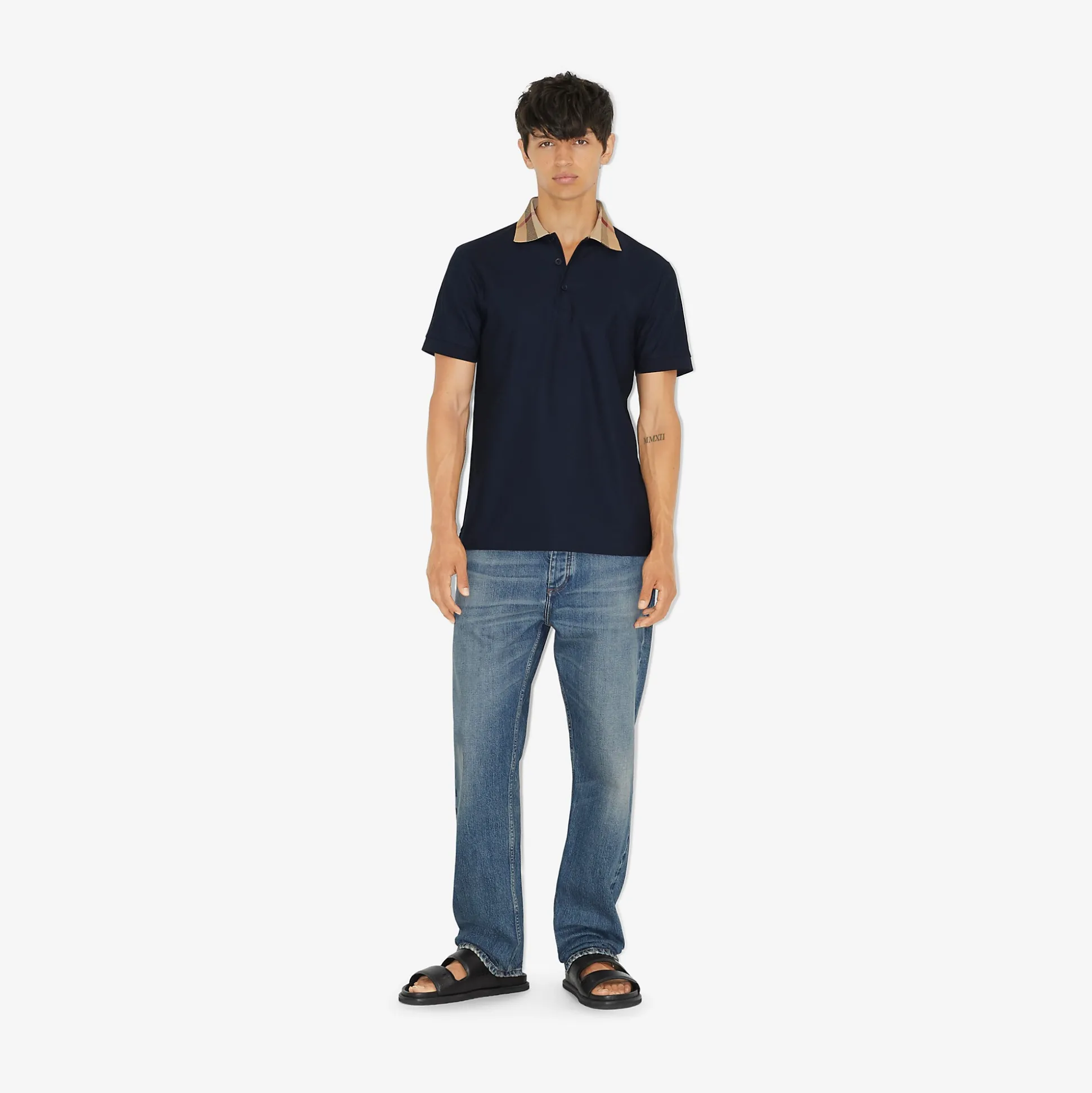 Cheap Burberry Cotton Polo Shirt Smokednavy