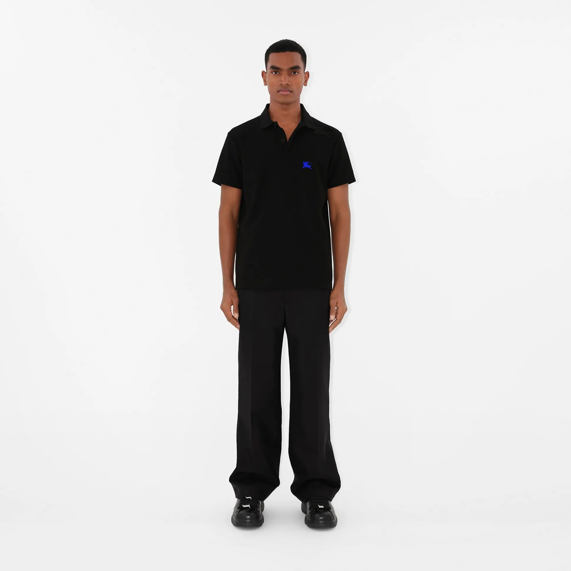 Shop Burberry Cotton Polo Shirt Black