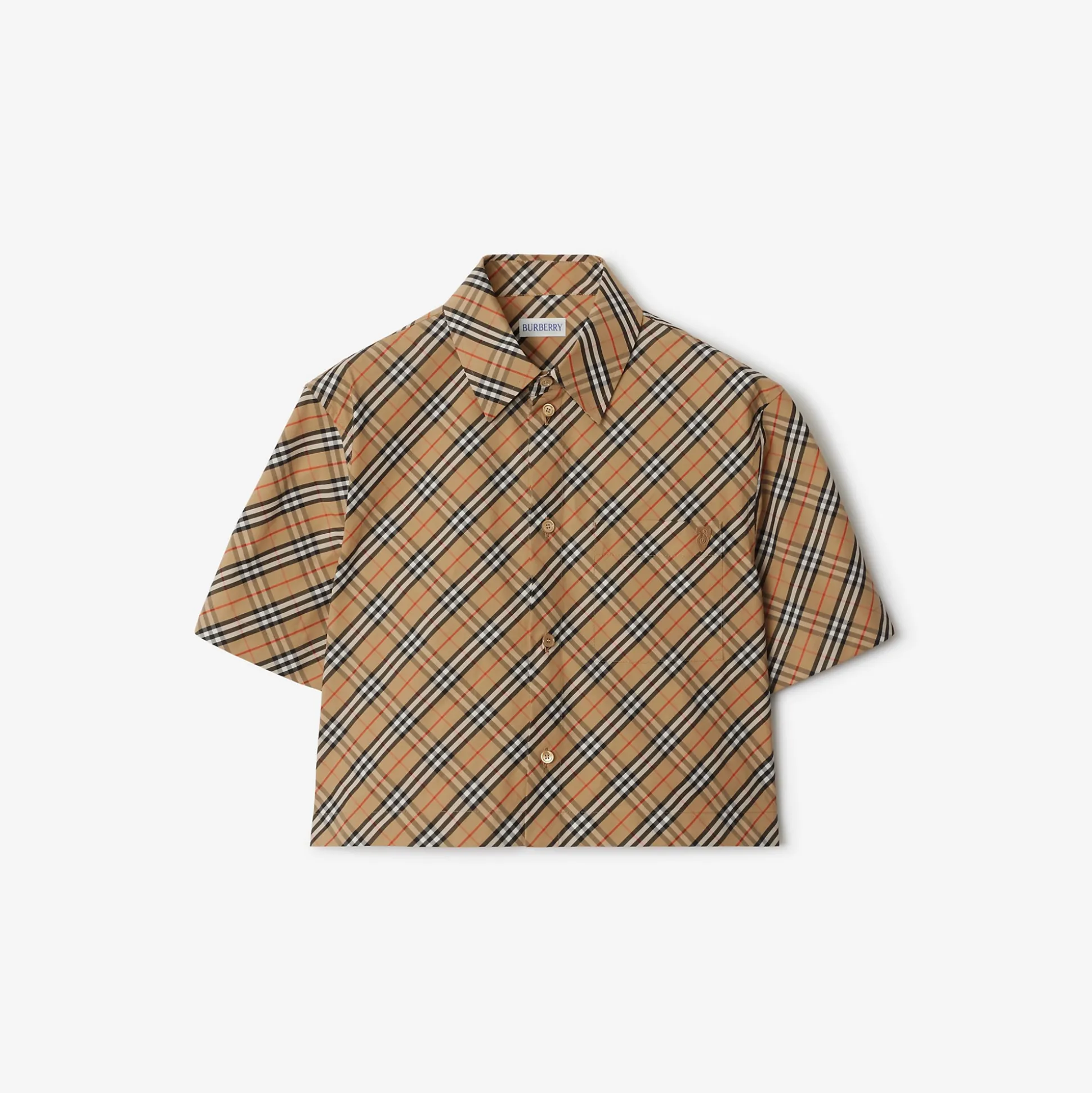 Clearance Burberry Cropped Check Cotton Shirt Sand