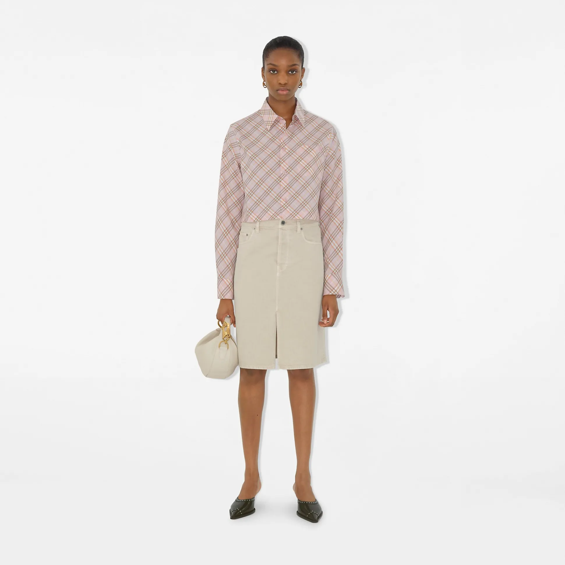 Shop Burberry Cropped Check Cotton Shirt Floss