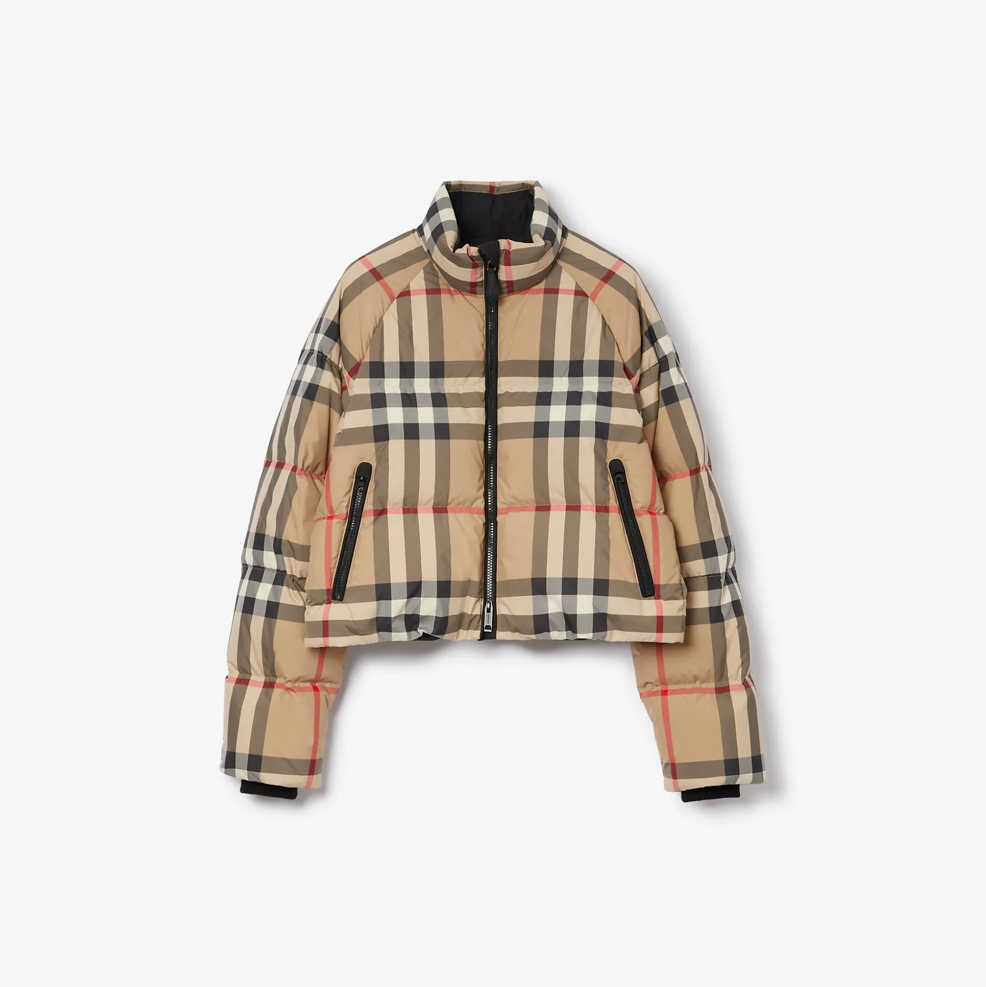 Outlet Burberry Cropped Check Puffer Jacket Archivebeige