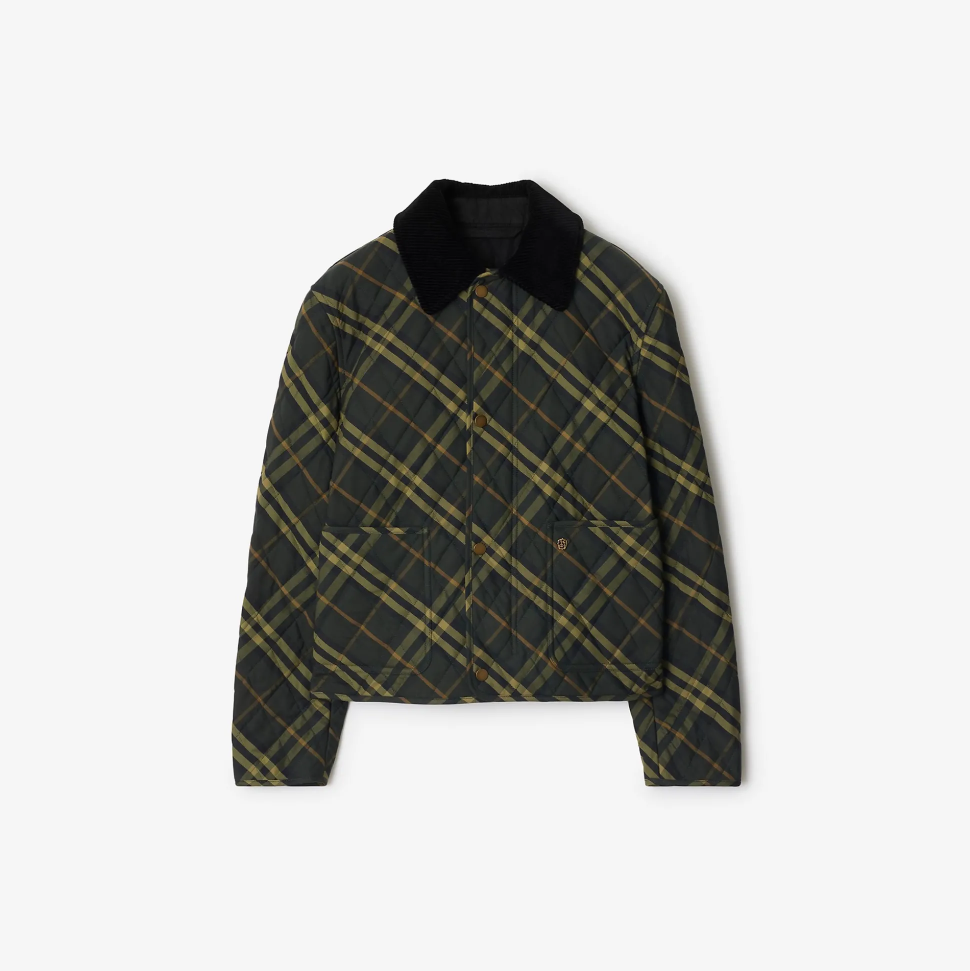 New Burberry Cropped Check Quilted Barn Jacket Shadow