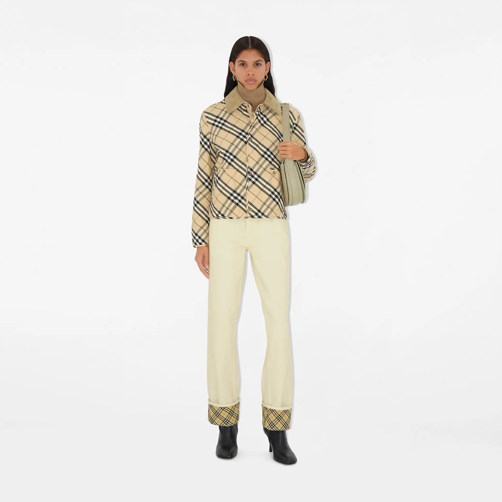 Flash Sale Burberry Cropped Check Quilted Barn Jacket Grain