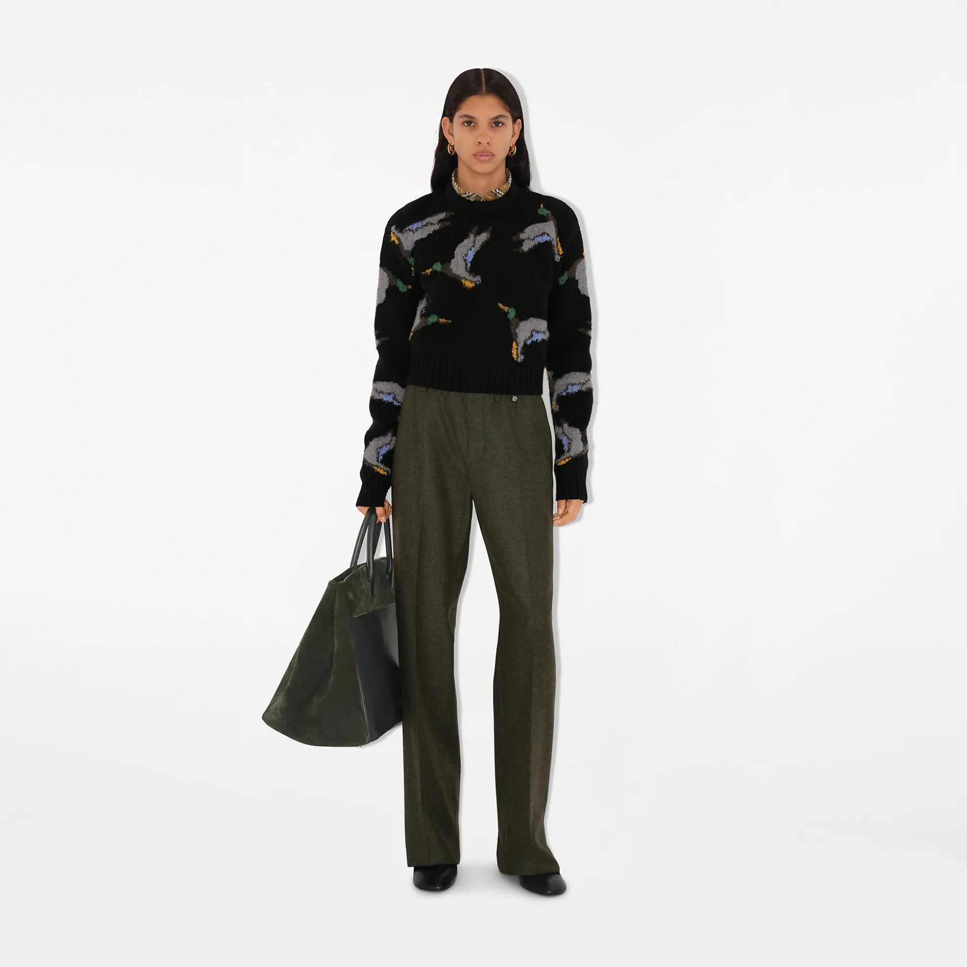 Fashion Burberry Cropped Duck Wool Sweater Black