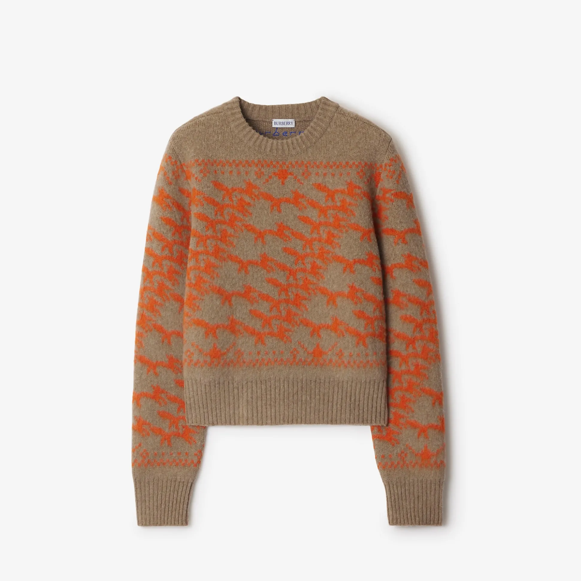 Discount Burberry Cropped Fox Wool Sweater Linden/orange