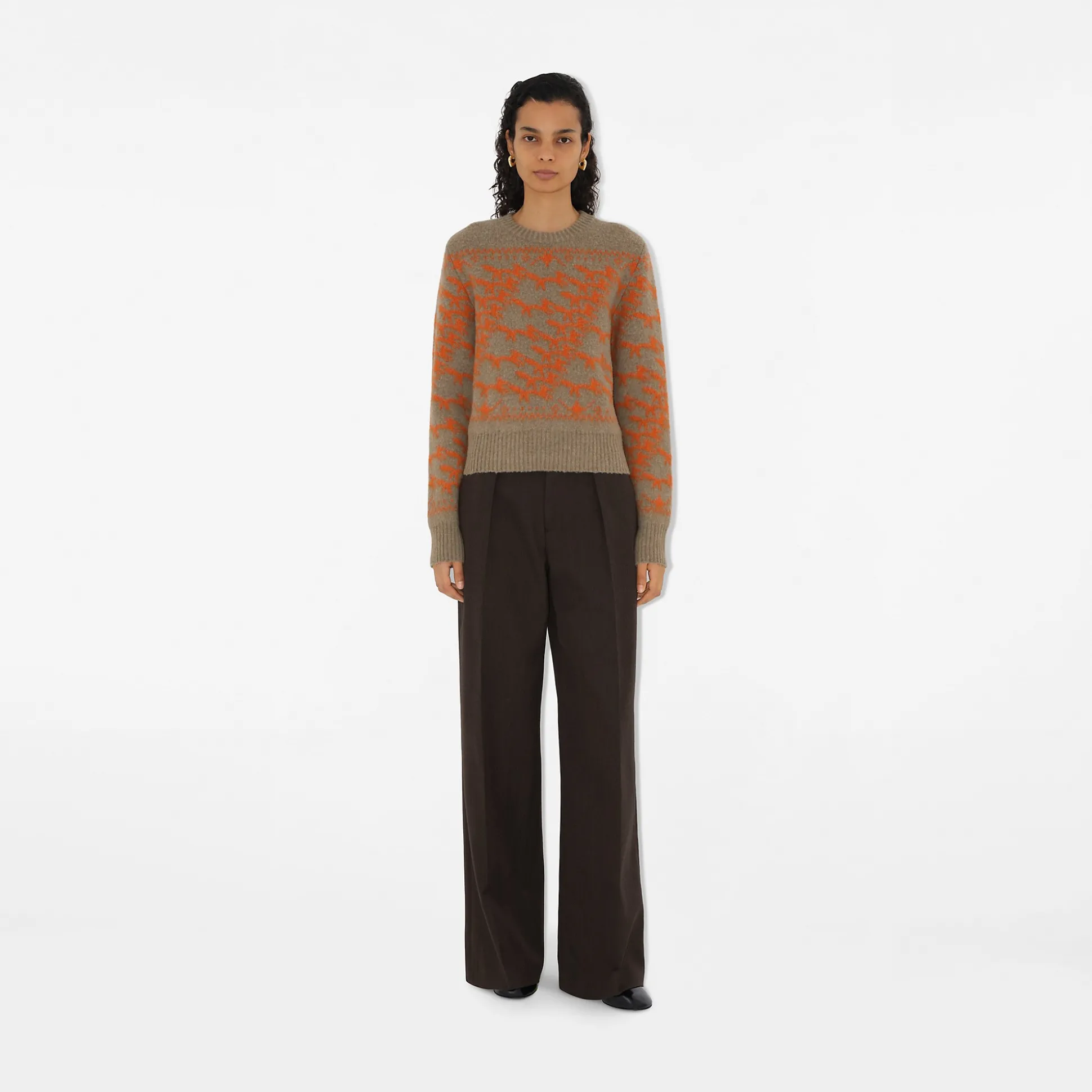 Discount Burberry Cropped Fox Wool Sweater Linden/orange