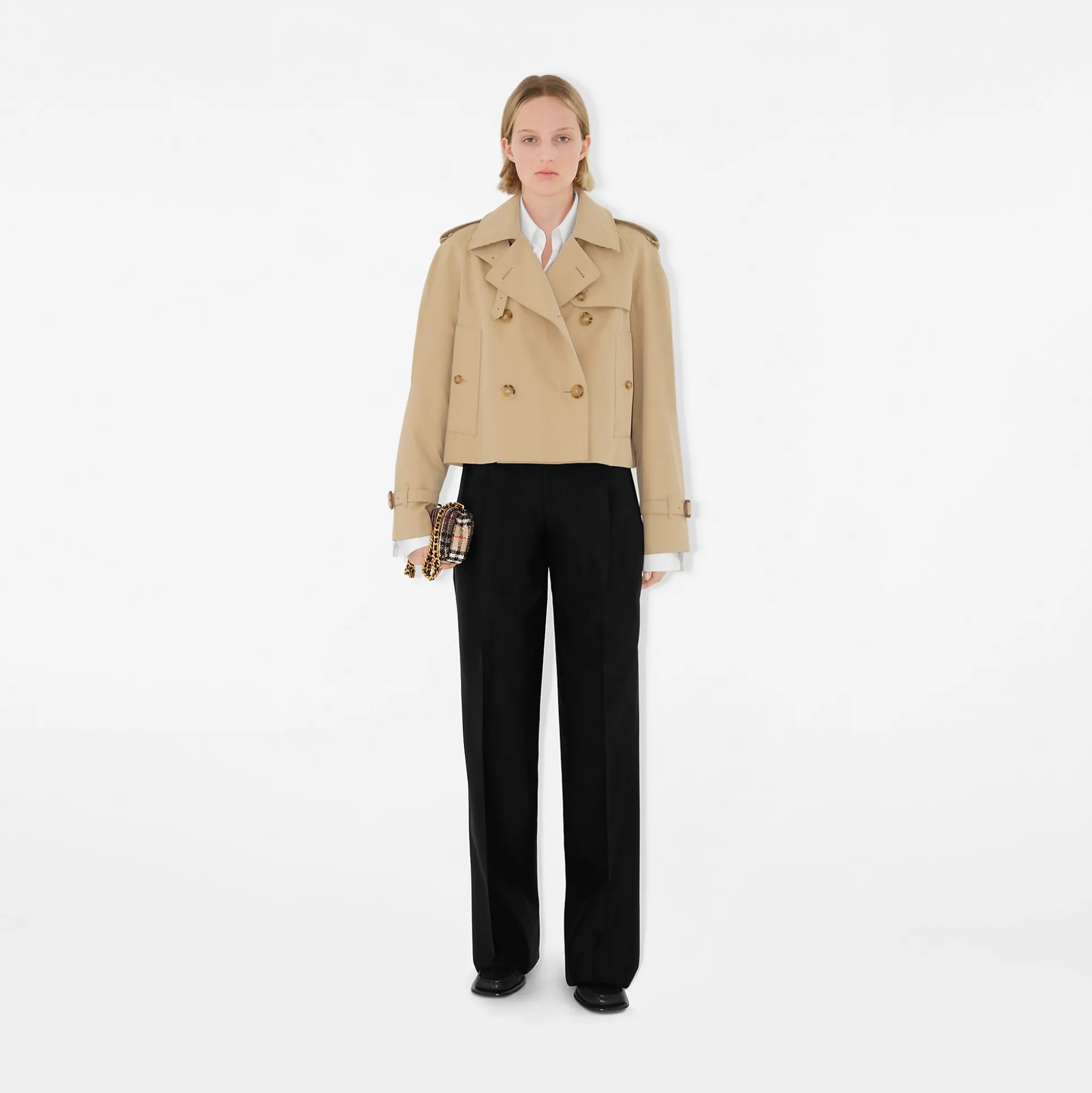 Outlet Burberry Cropped Gabardine Trench Jacket Honey