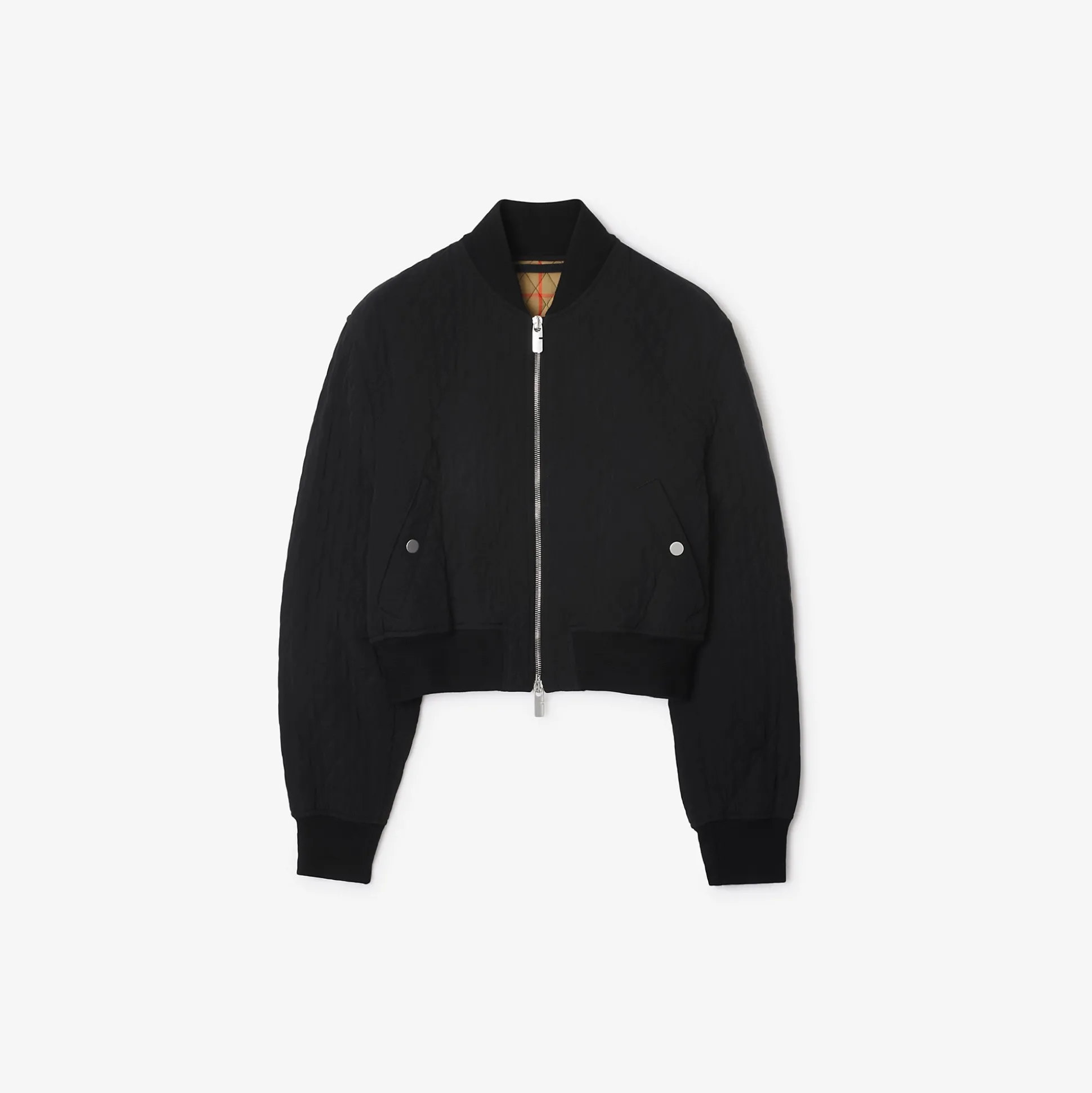 New Burberry Cropped Quilted Nylon Bomber Jacket Black