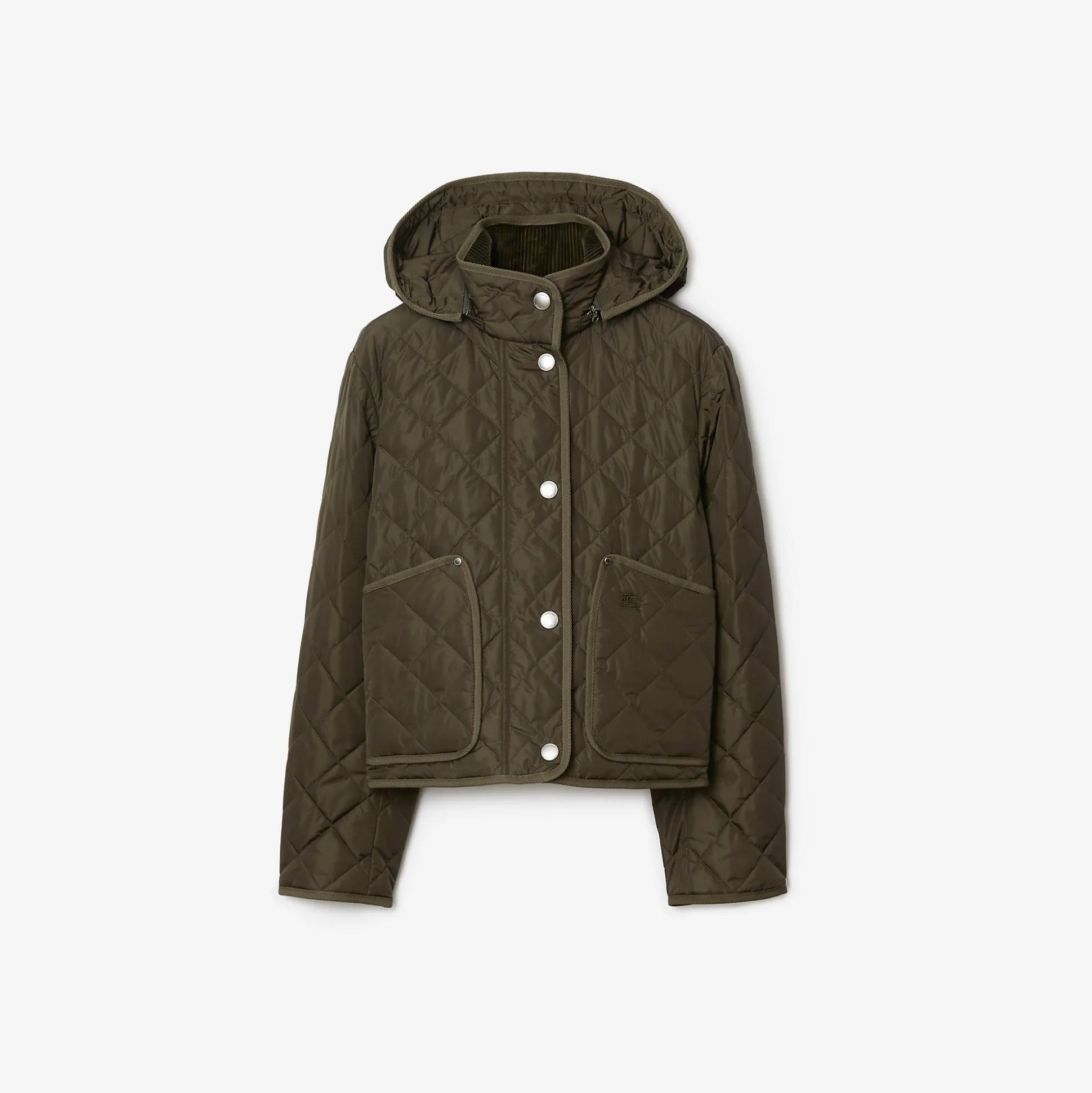 New Burberry Cropped Quilted Nylon Jacket Darkmilitarykhaki