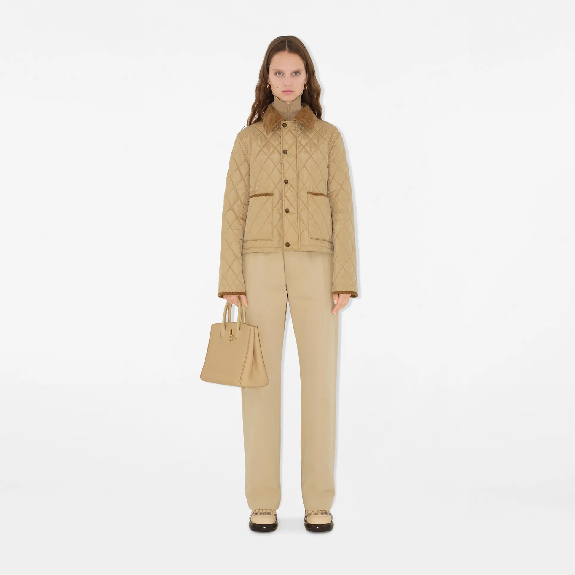 Shop Burberry Cropped Quilted Nylon Oldham Jacket Flax/sand