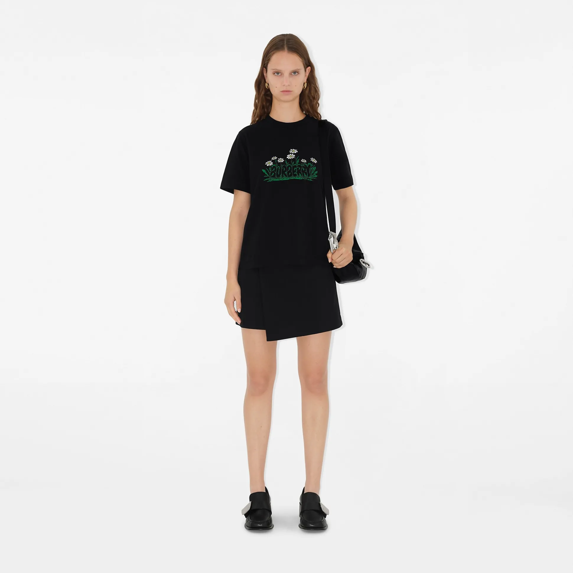 Outlet Burberry Daisy Logo Cotton T-shirt Black