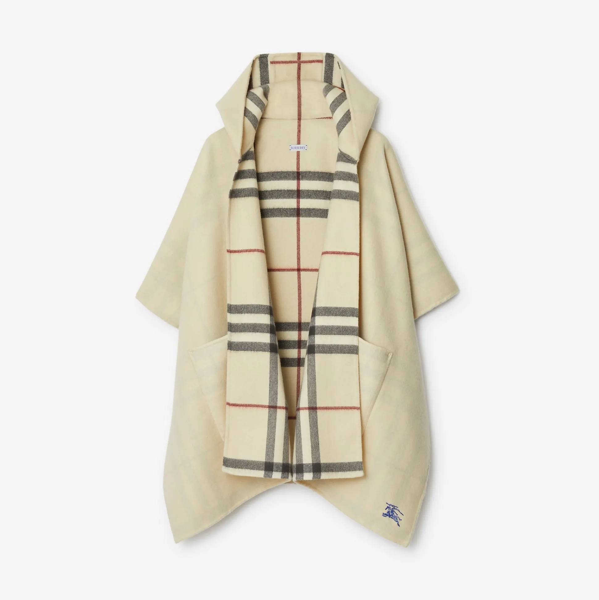 Sale Burberry EKD Cashmere Hooded Cape Stone