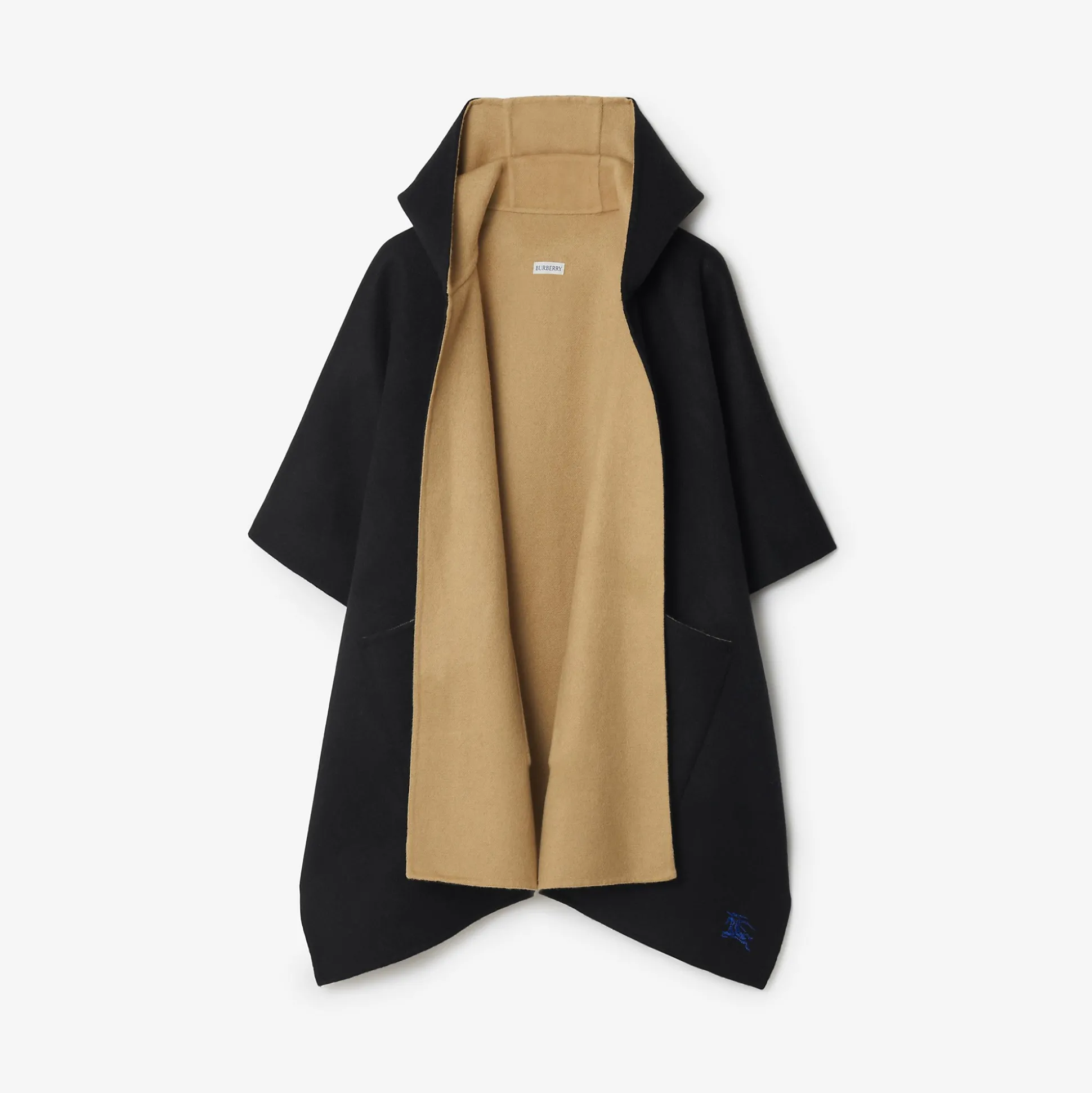 Cheap Burberry EKD Cashmere Hooded Cape Black/archivebeige