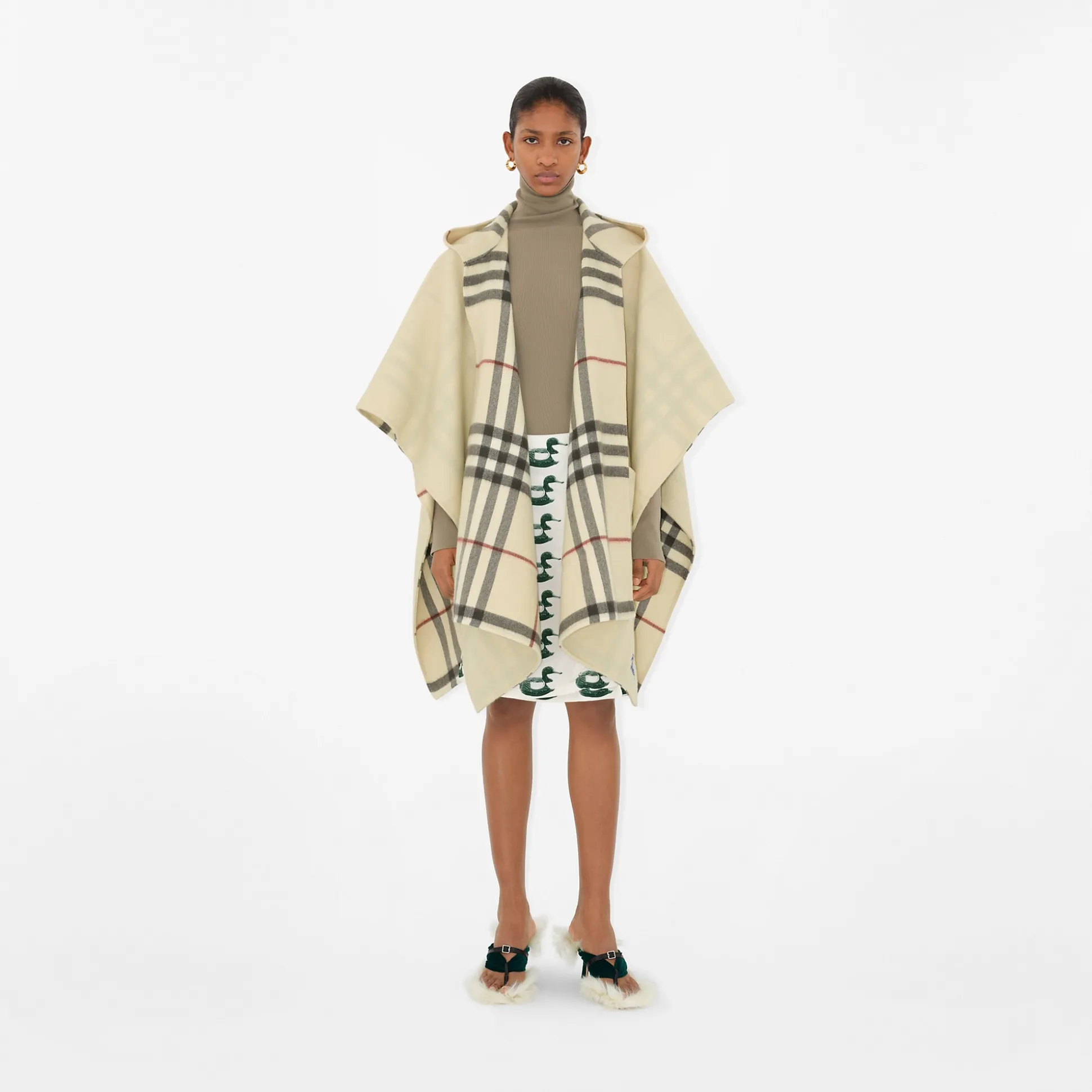 Sale Burberry EKD Cashmere Hooded Cape Stone