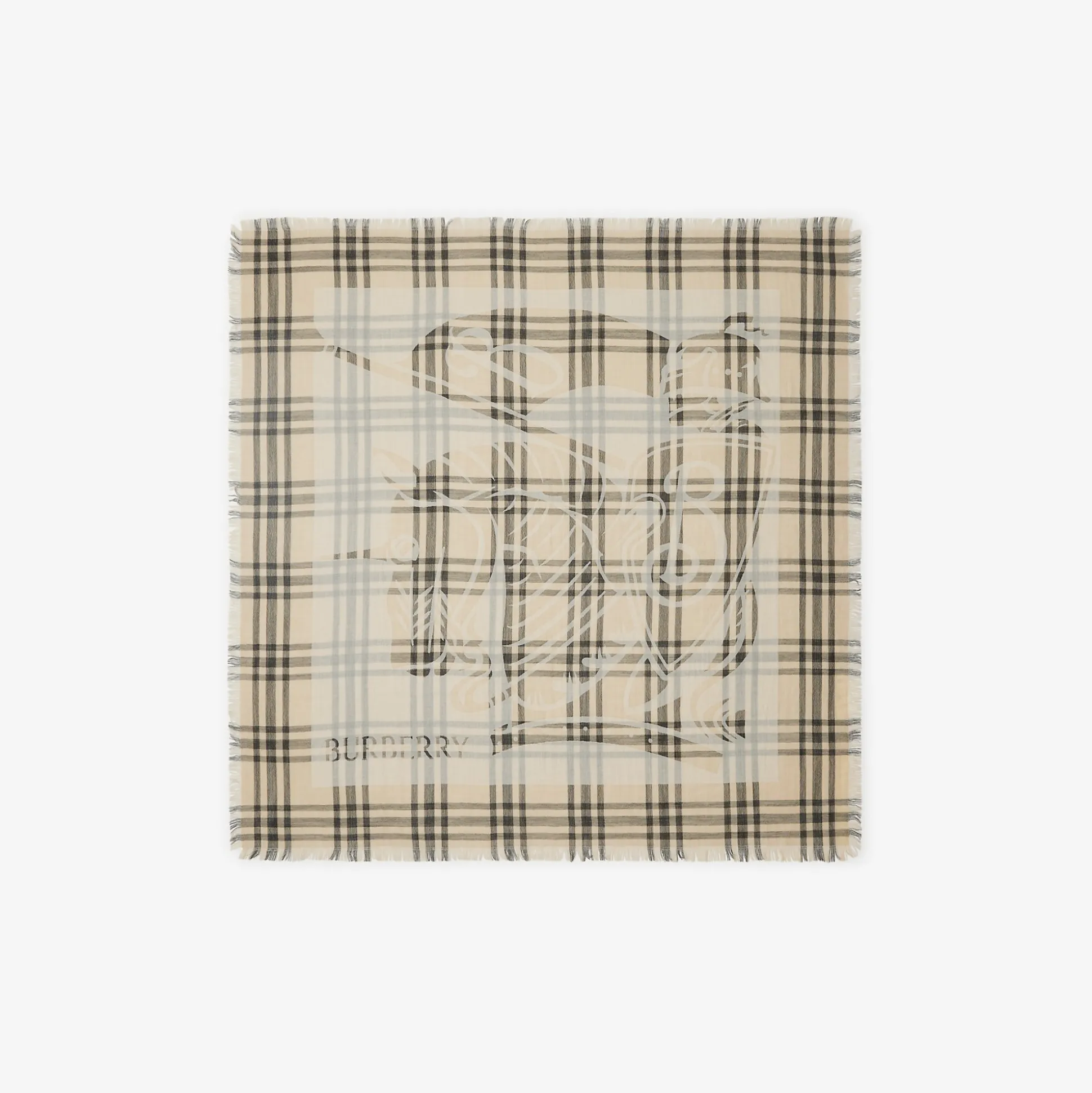 New Burberry EKD Check Wool Blend Scarf Calico