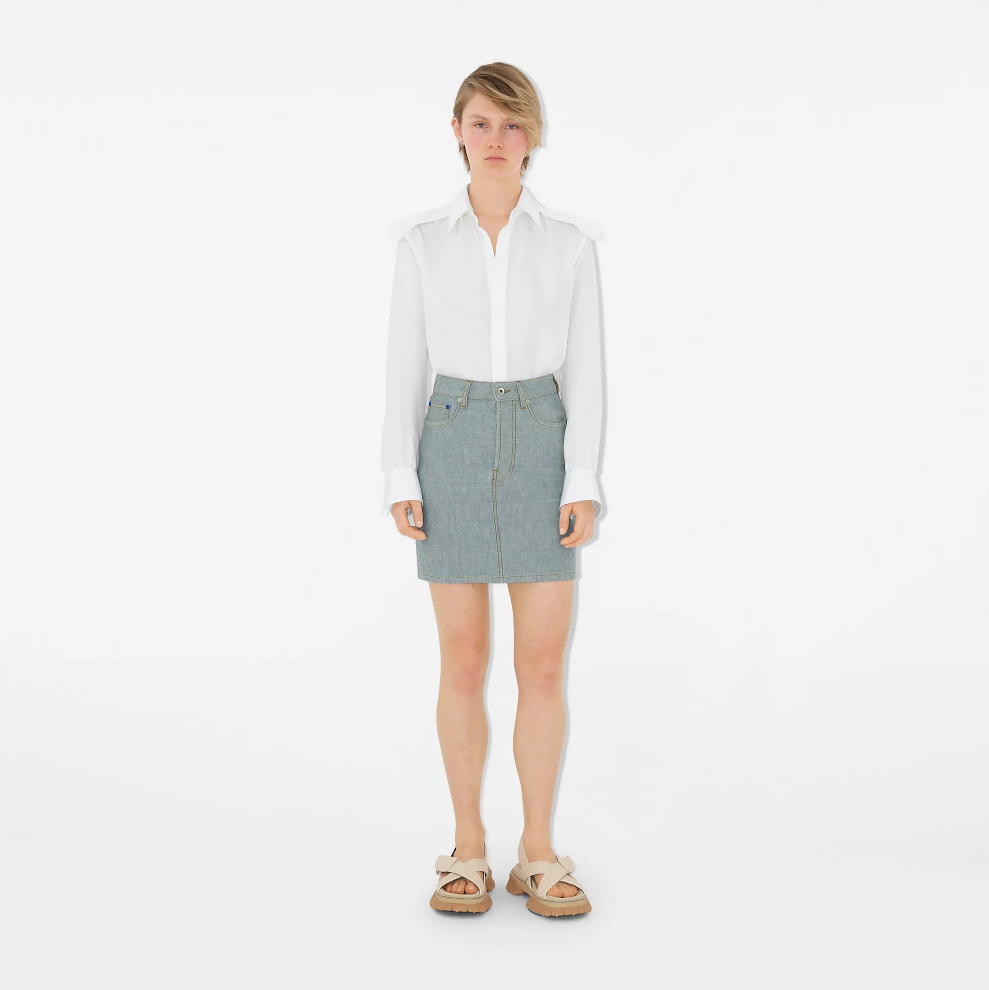 Online Burberry EKD Denim Skirt Denimblue