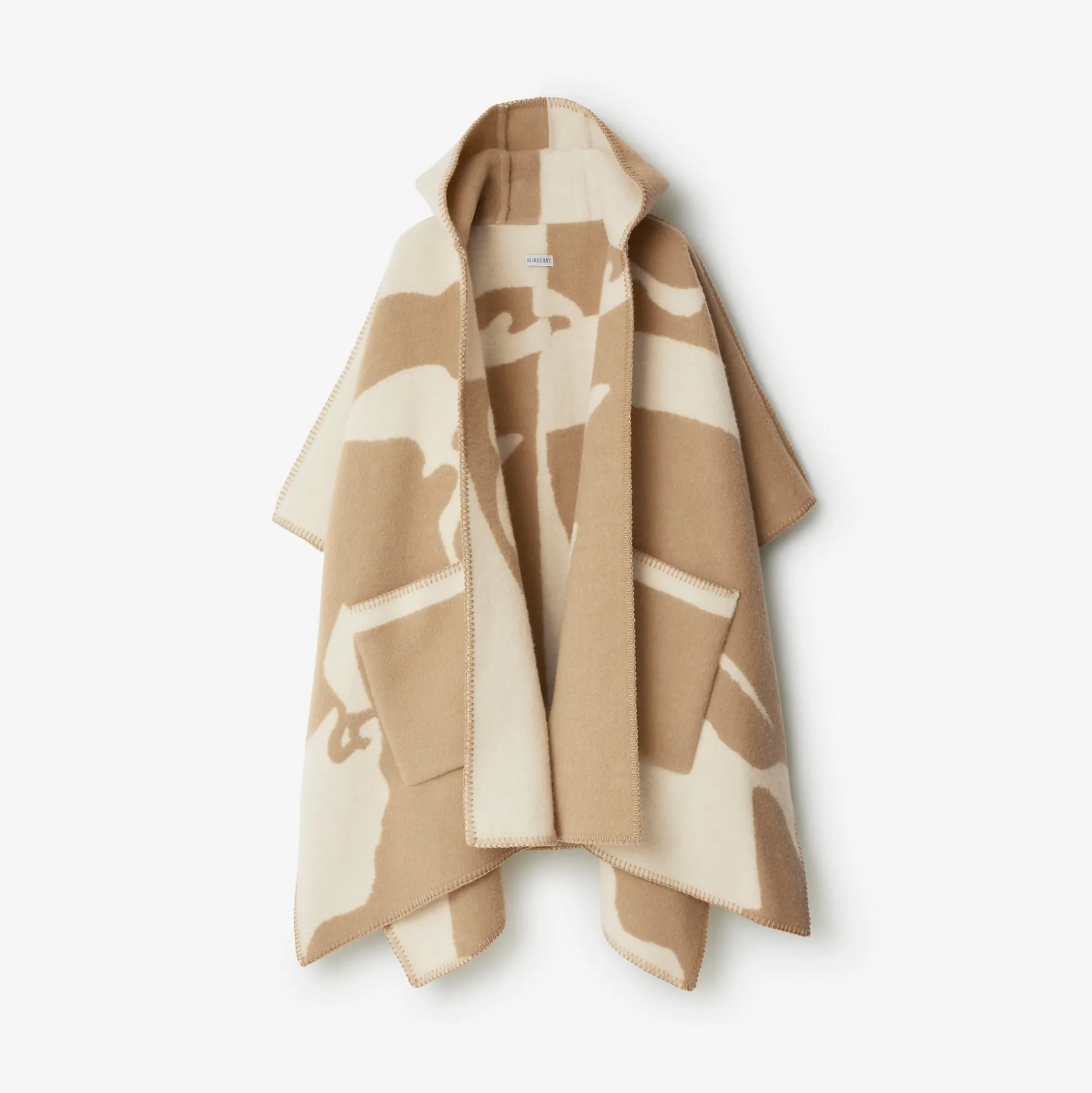 Fashion Burberry EKD Wool Blanket Cape Archivebeige