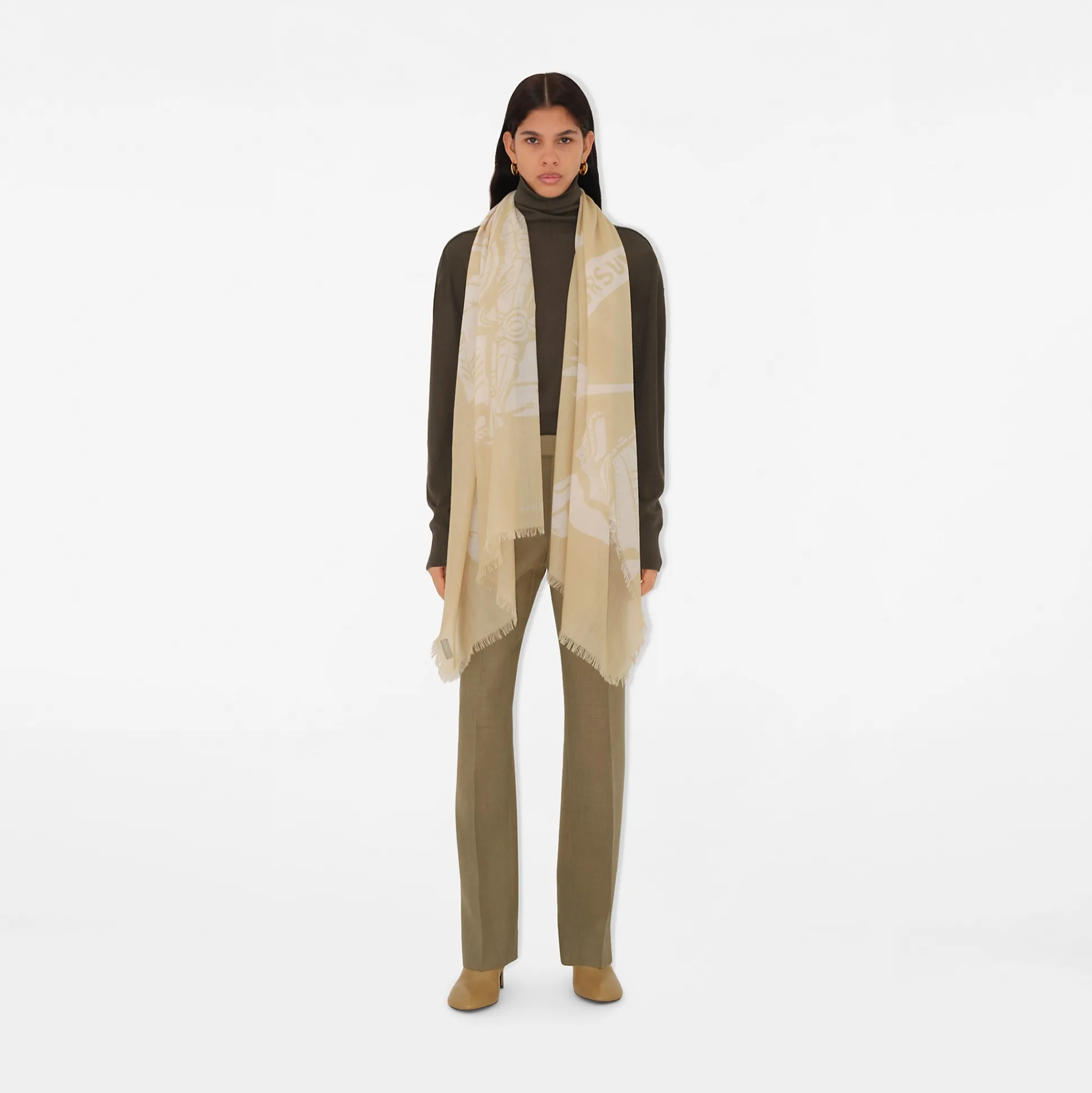 Hot Burberry EKD Wool Scarf Sand