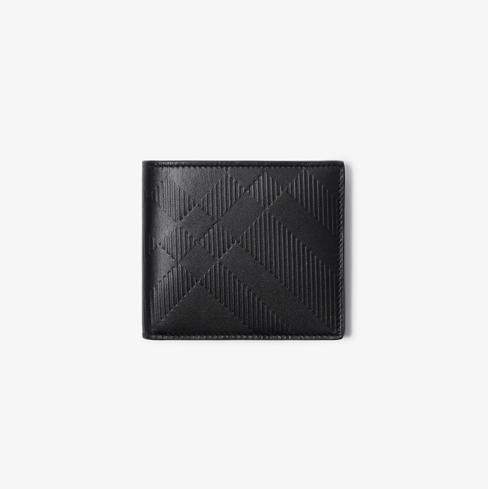 New Burberry Embossed Check Bifold Wallet Black