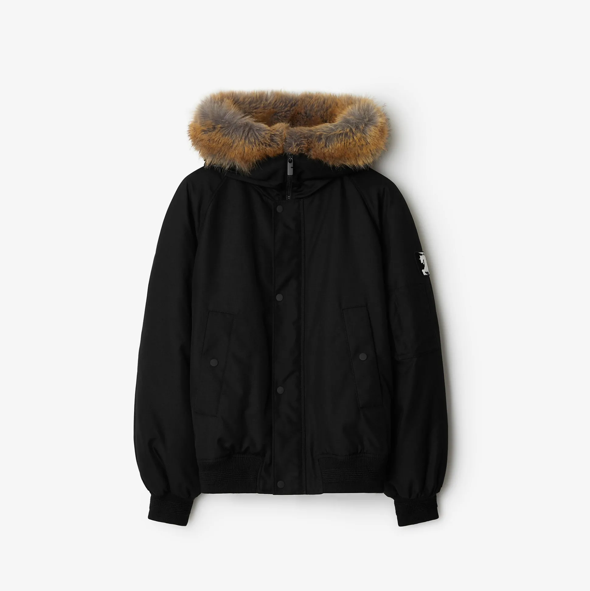 Discount Burberry Faux Fur Trim Nylon Bomber Jacket Black