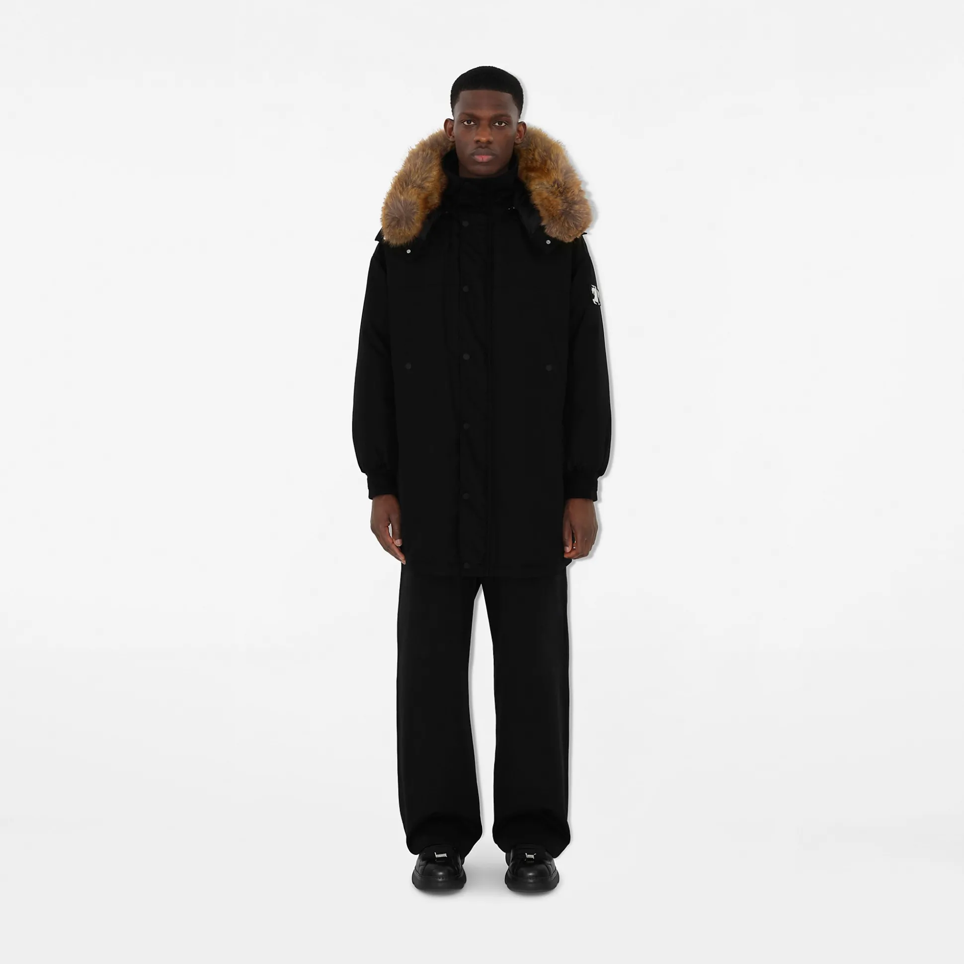 Best Burberry Faux Fur Trim Nylon Parka Black