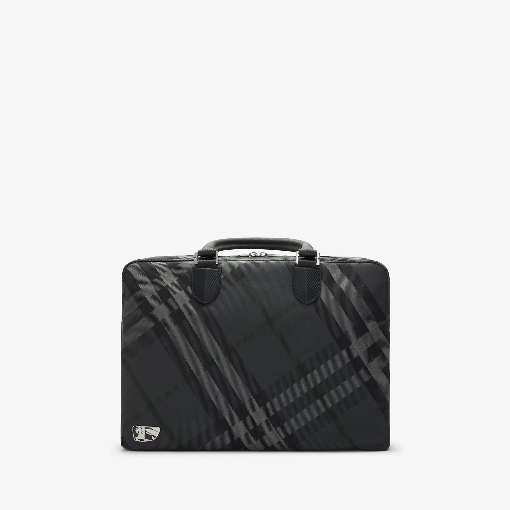 New Burberry Grid Check Briefcase Charcoal