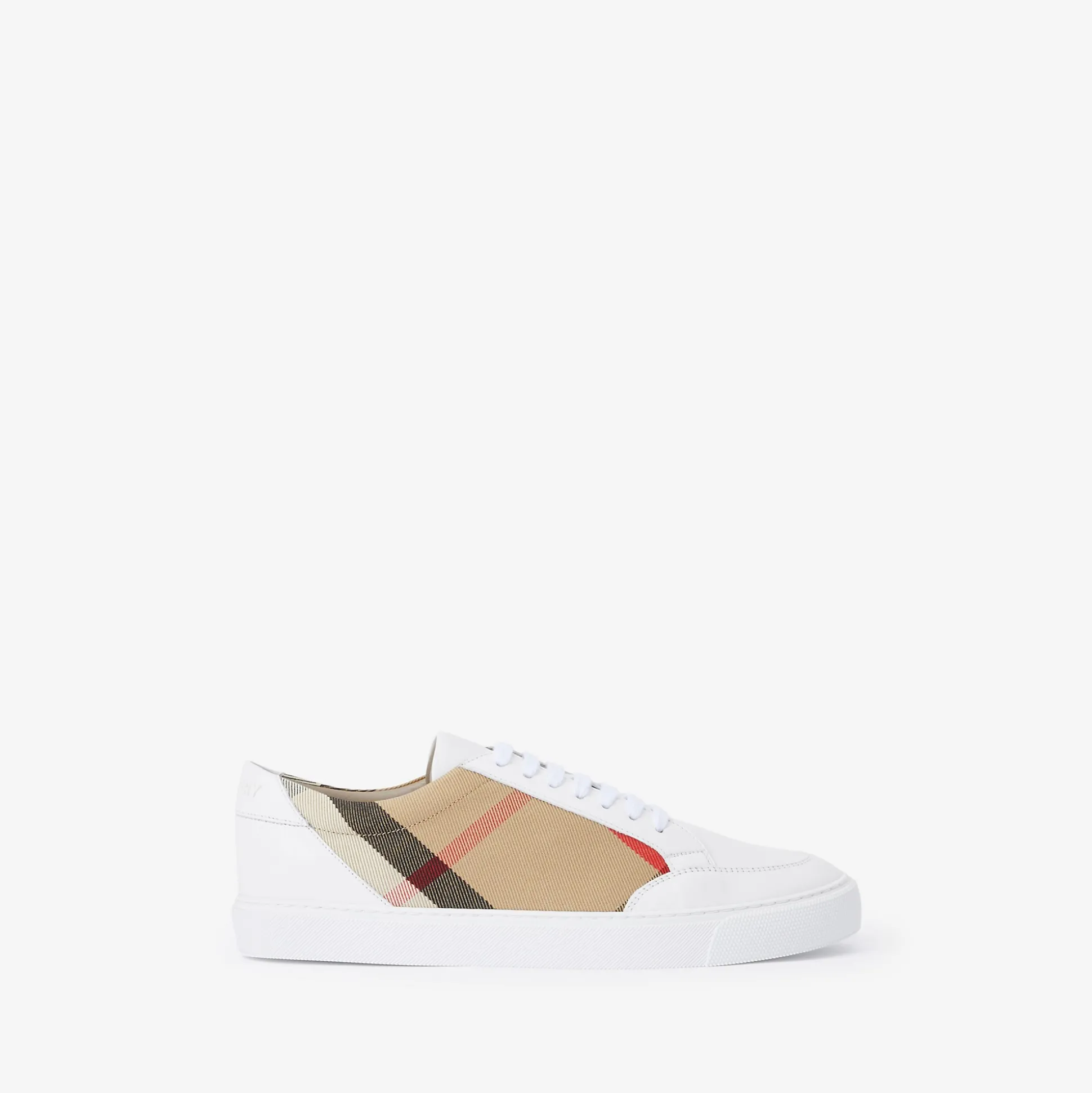 Cheap Burberry House Check and Leather Sneakers Opticwhite