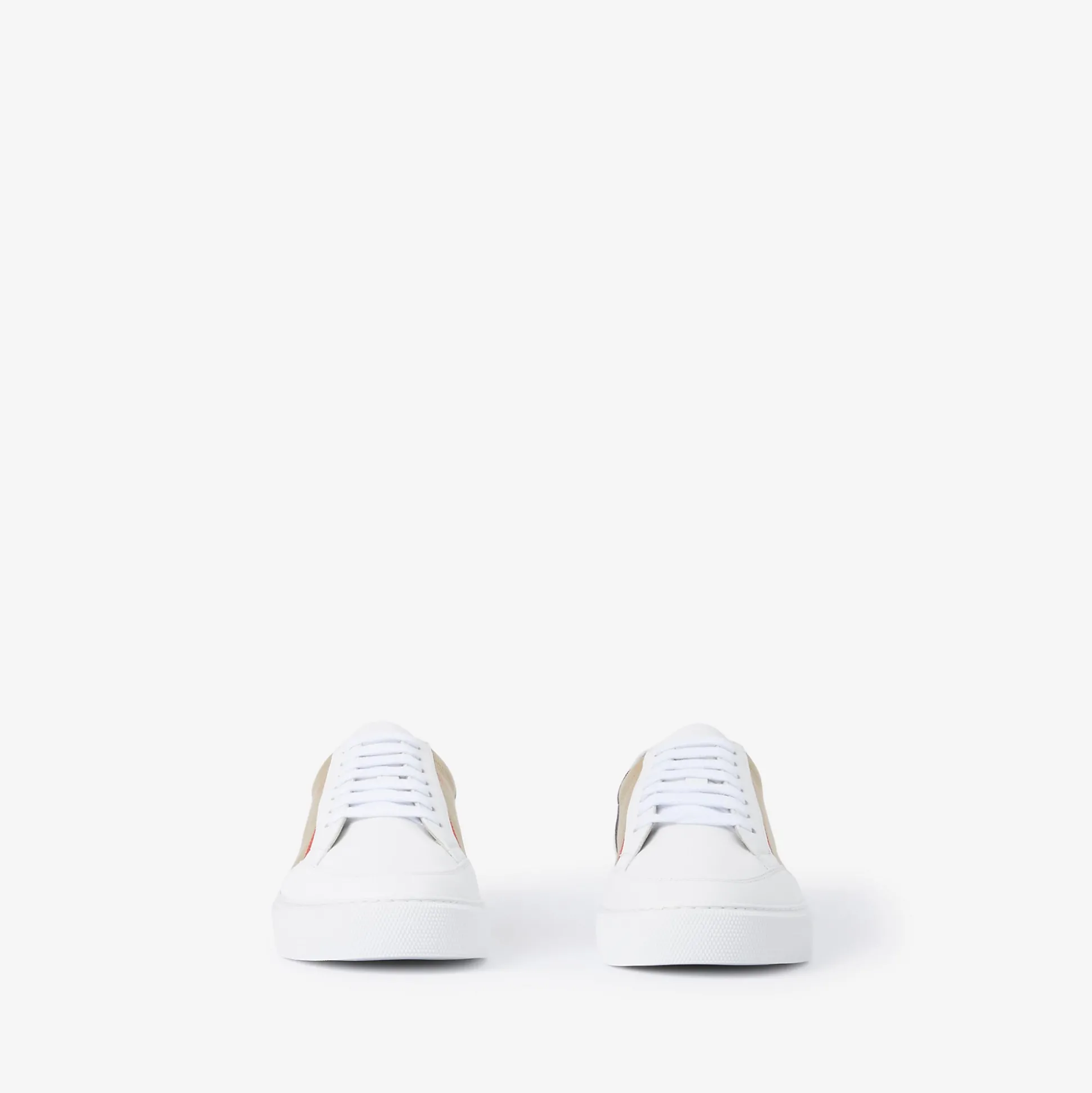 Cheap Burberry House Check and Leather Sneakers Opticwhite