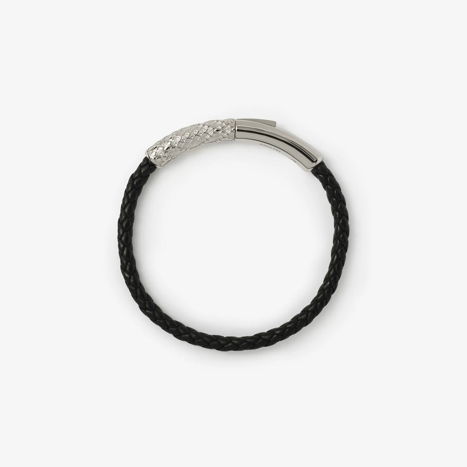 Hot Burberry Leather Check Bracelet Silver/black