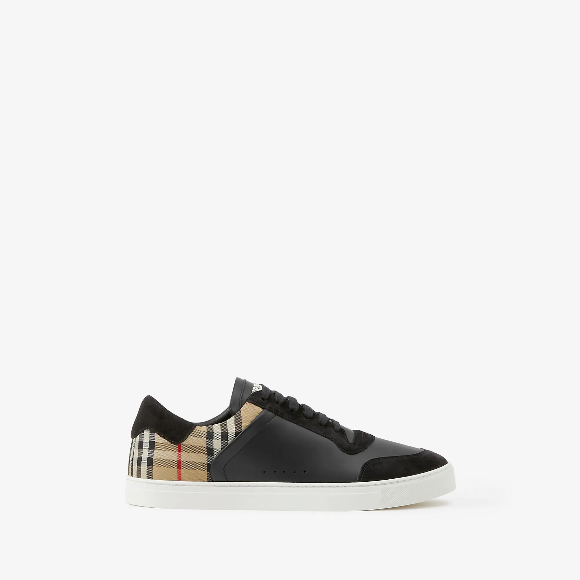 Cheap Burberry Leather, Suede and Check Sneakers Black/archivebeige