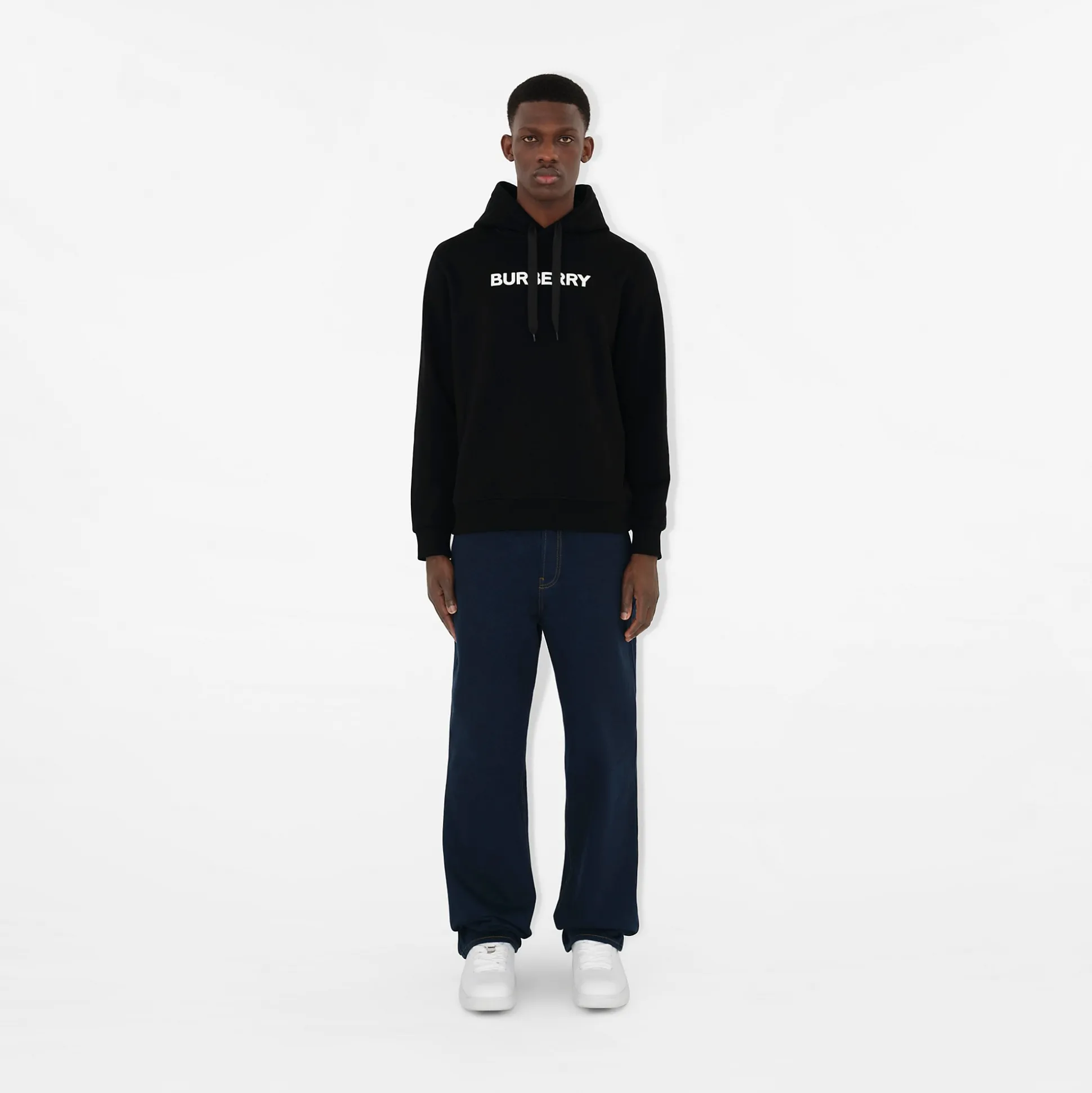 Discount Burberry Logo Cotton Hoodie Black