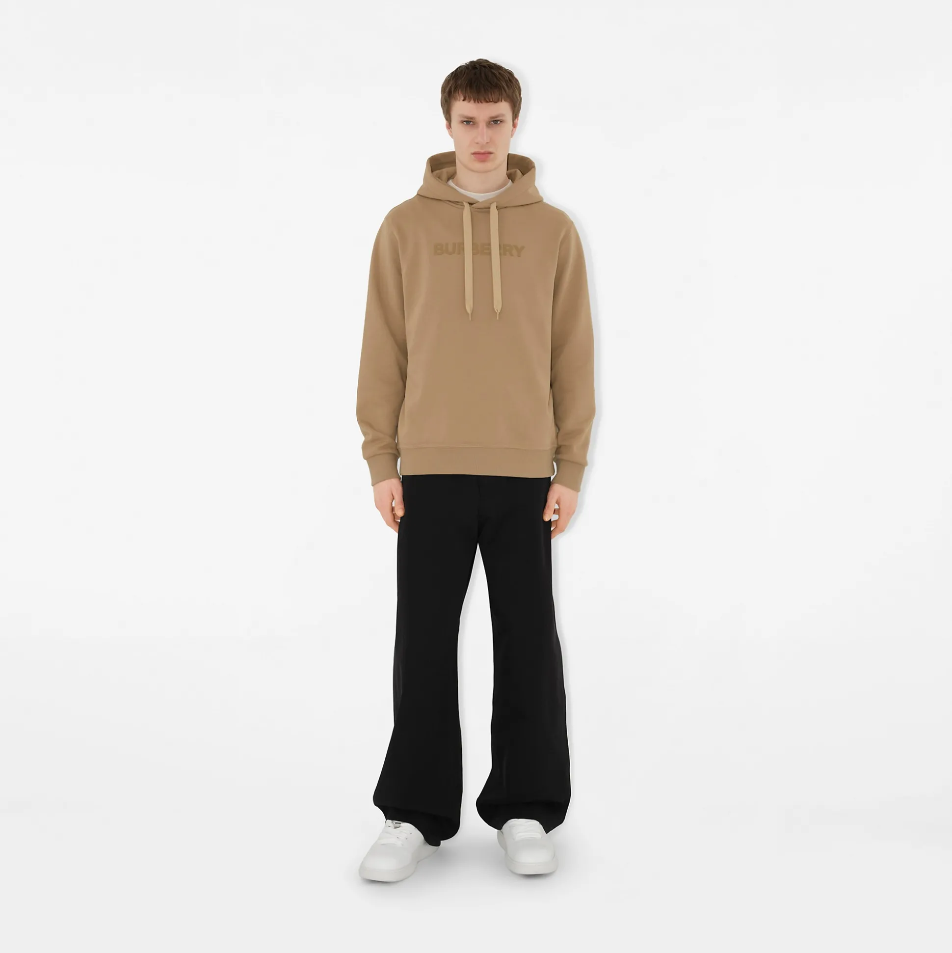 Outlet Burberry Logo Cotton Hoodie Camel