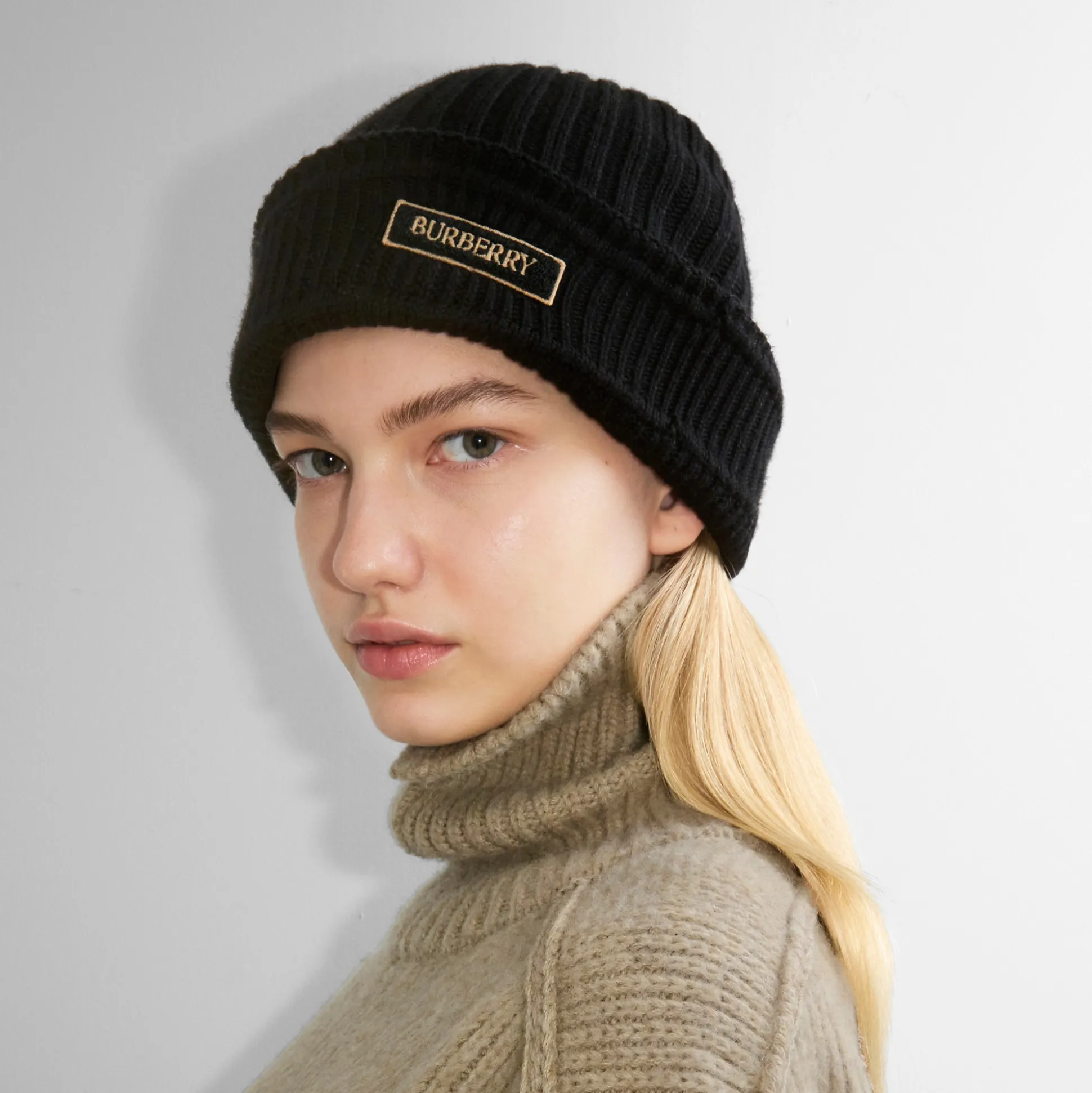 Shop Burberry Logo Wool Beanie Black