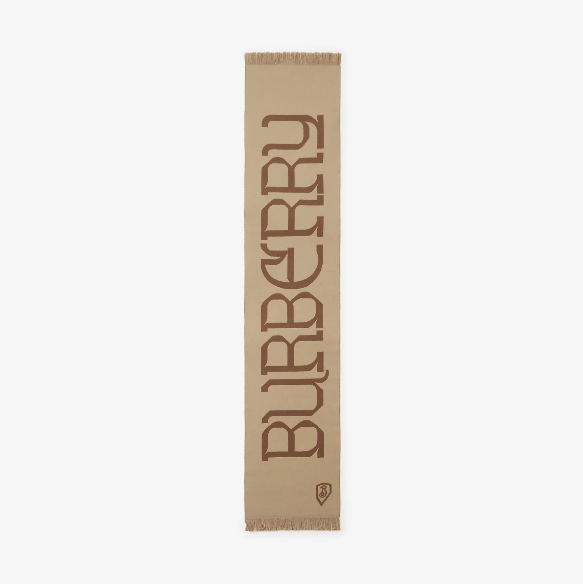 Shop Burberry Logo Wool Scarf Sand