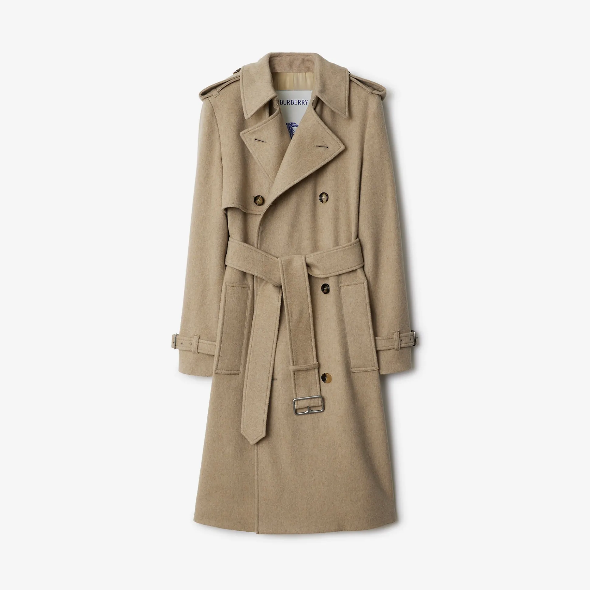 Online Burberry Long Cashmere Hillgate Trench Coat Flax