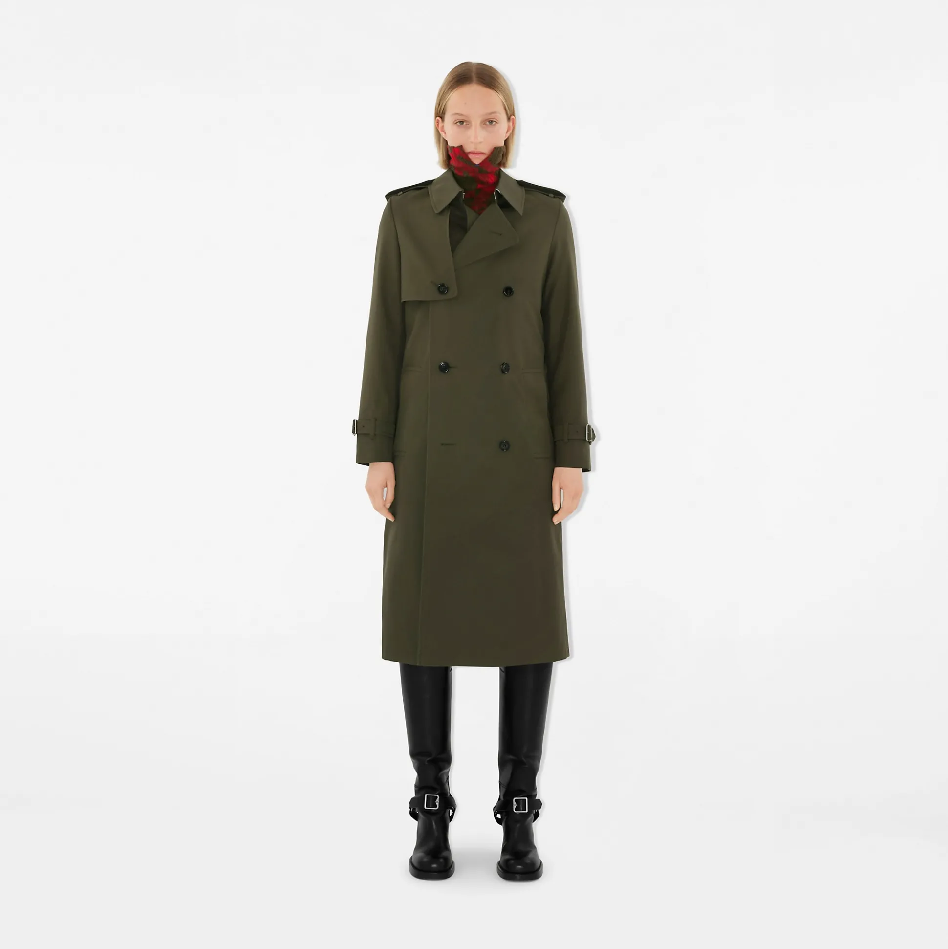 Clearance Burberry Long Cotton Blend Trench Coat Military