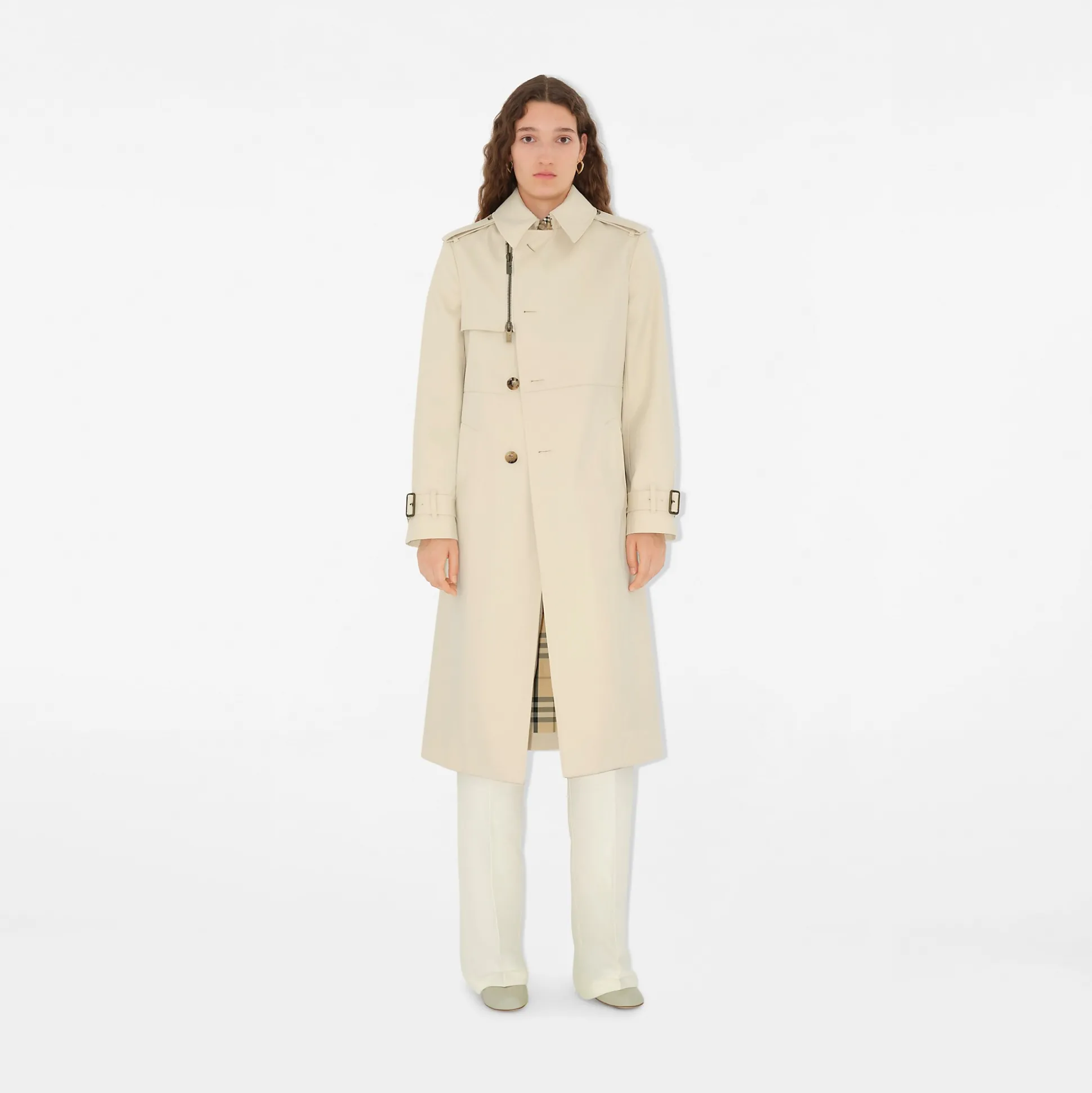 Cheap Burberry Long Cotton Blend Trench Coat Alpine