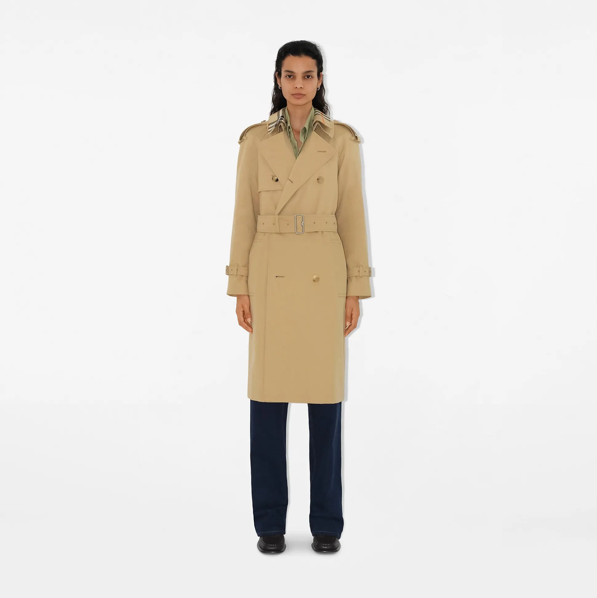 Fashion Burberry Long Gabardine Hamilton Trench Coat Flax