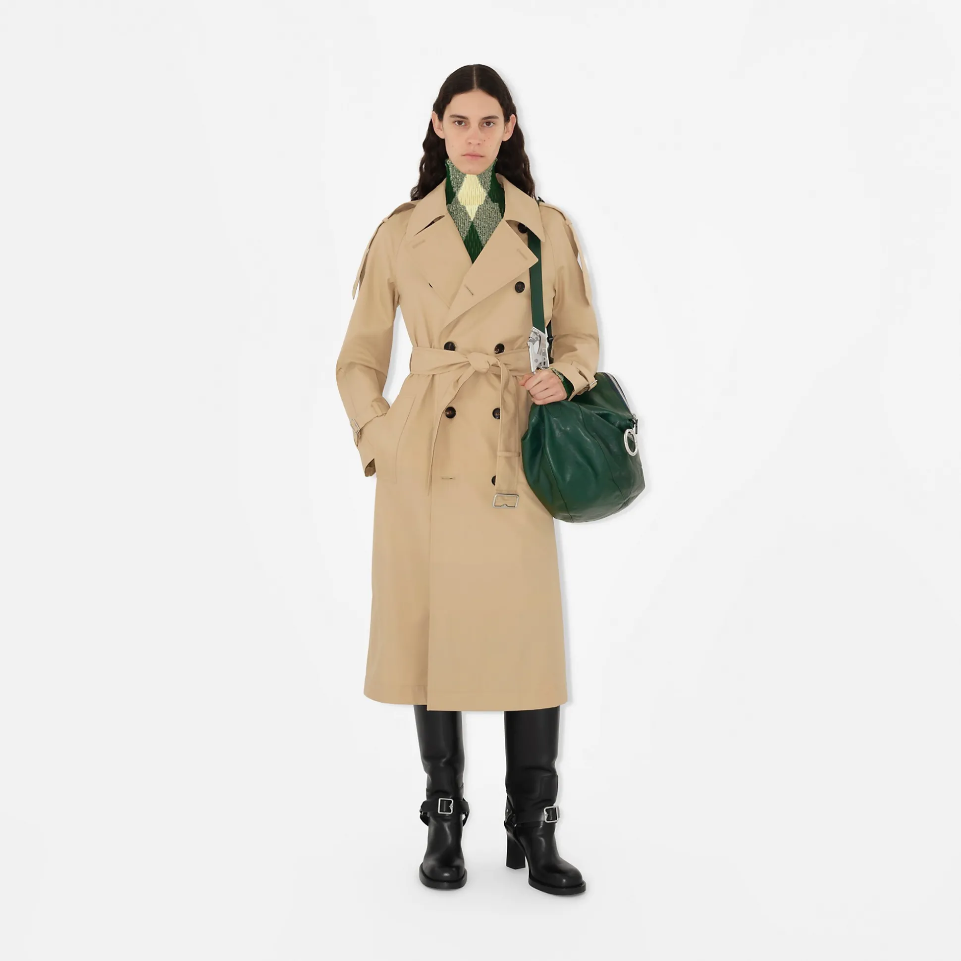 Store Burberry Long Gabardine Trench Coat Flax