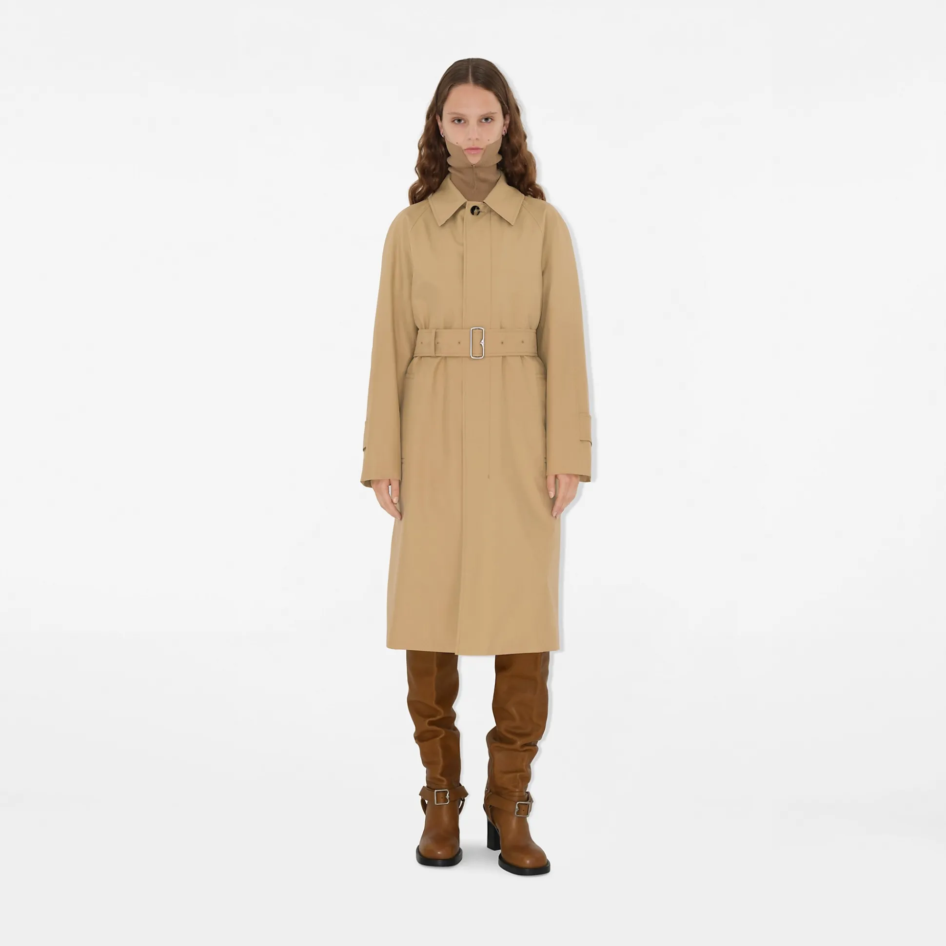 Shop Burberry Long Gabardine Winchester Car Coat Flax