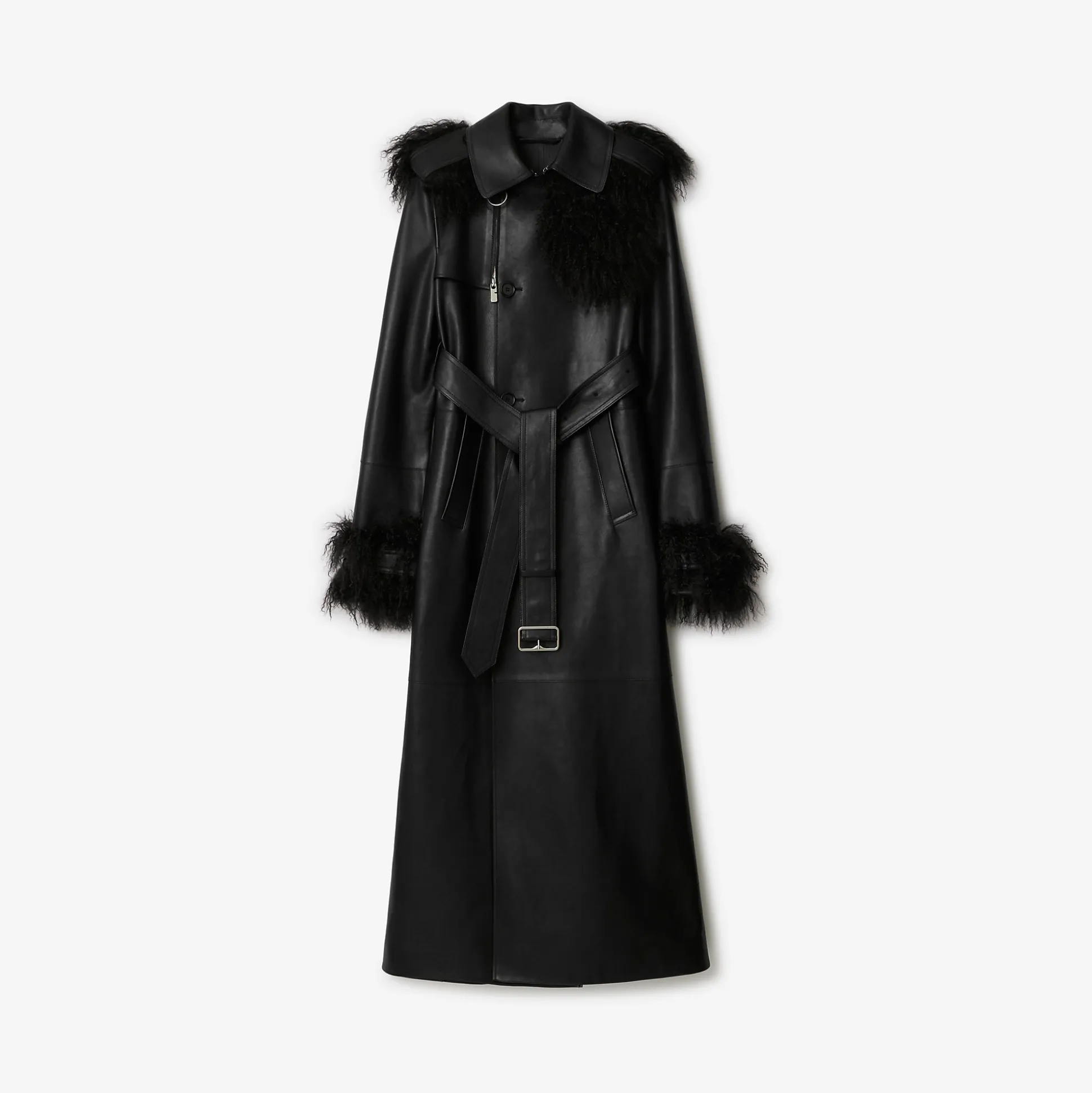 Outlet Burberry Long Leather Trench Coat Black