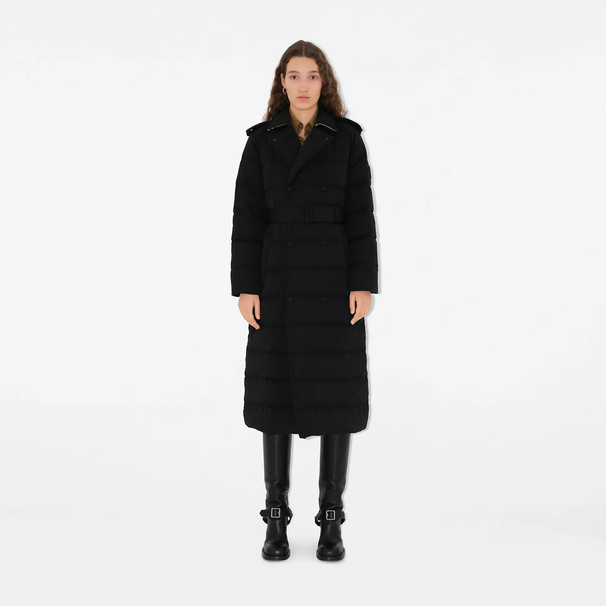 Hot Burberry Long Nylon Kent Puffer Coat Black/sand