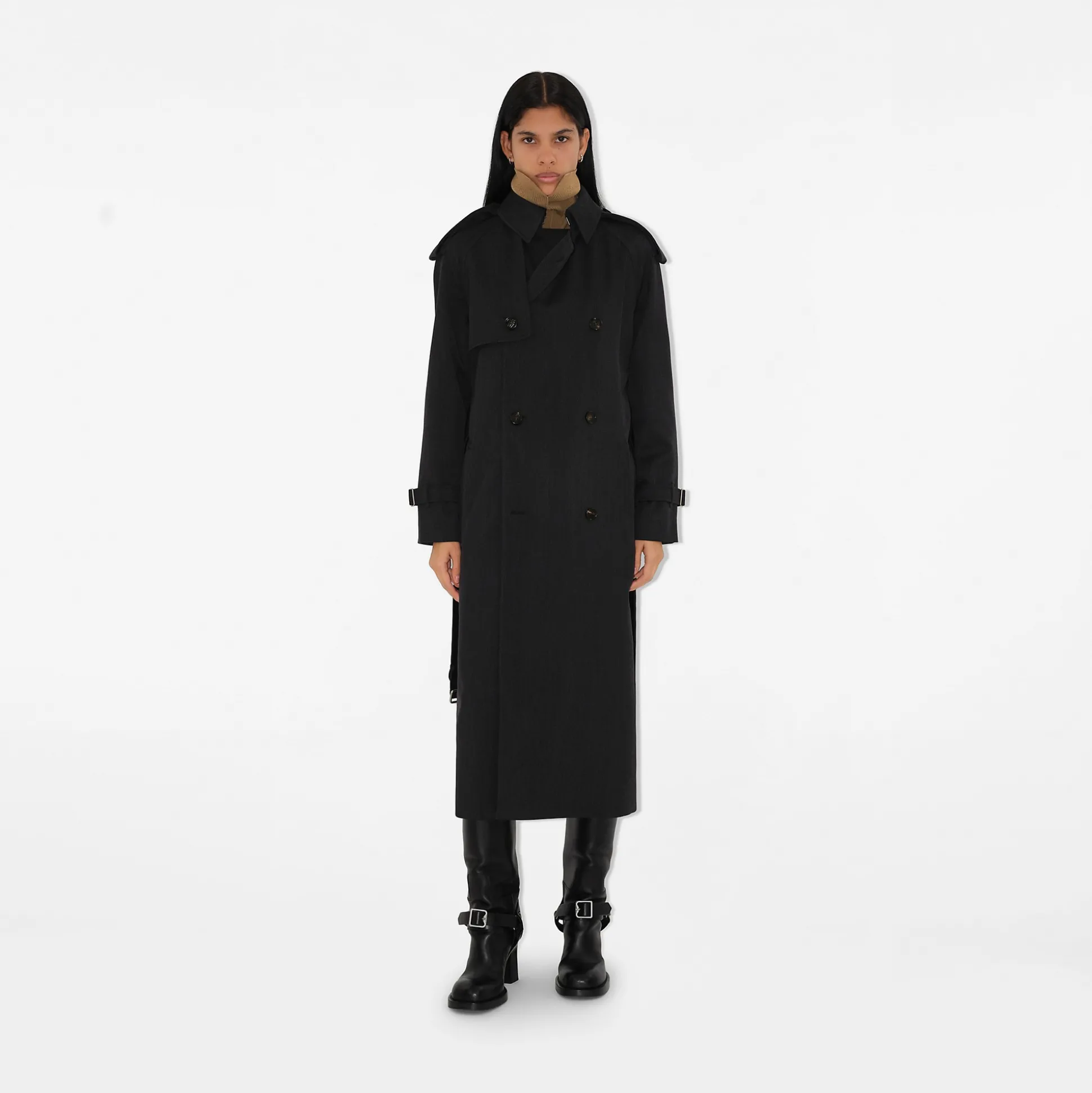 Clearance Burberry Long Wool Trench Coat Greymelange