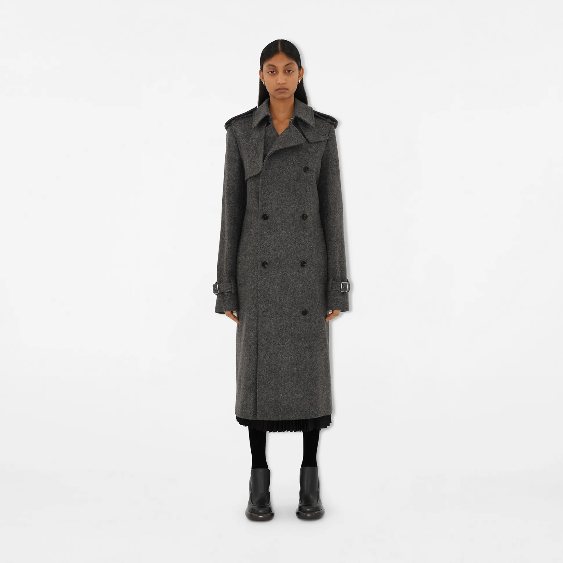 Sale Burberry Long Wool Trench Coat Greymelange