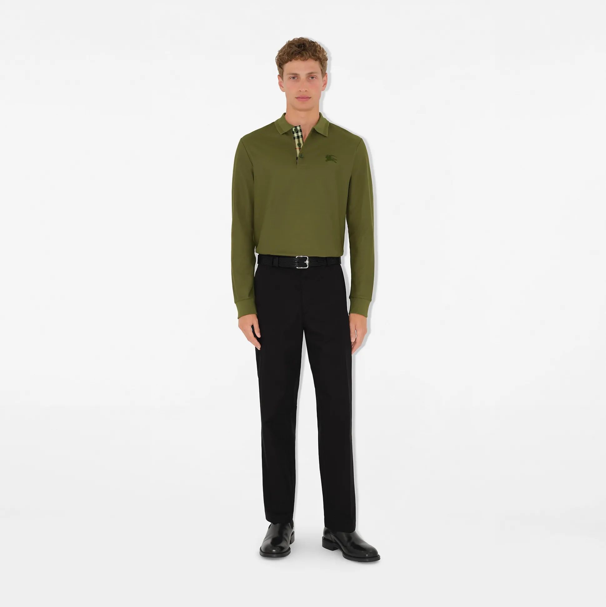 Clearance Burberry Long-sleeve Cotton Polo Shirt Olive