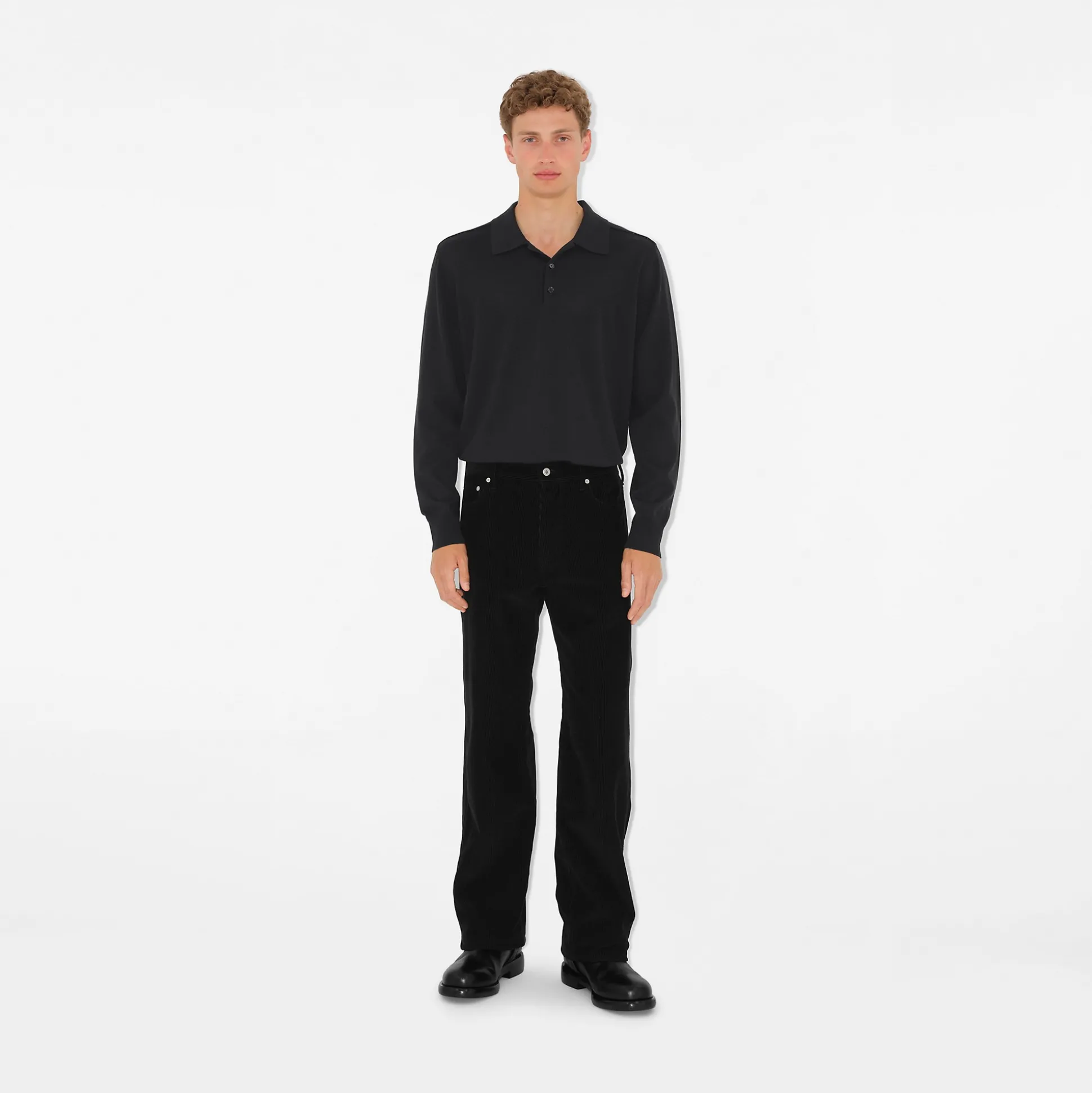 Best Sale Burberry Long-sleeve Wool Polo Shirt Black