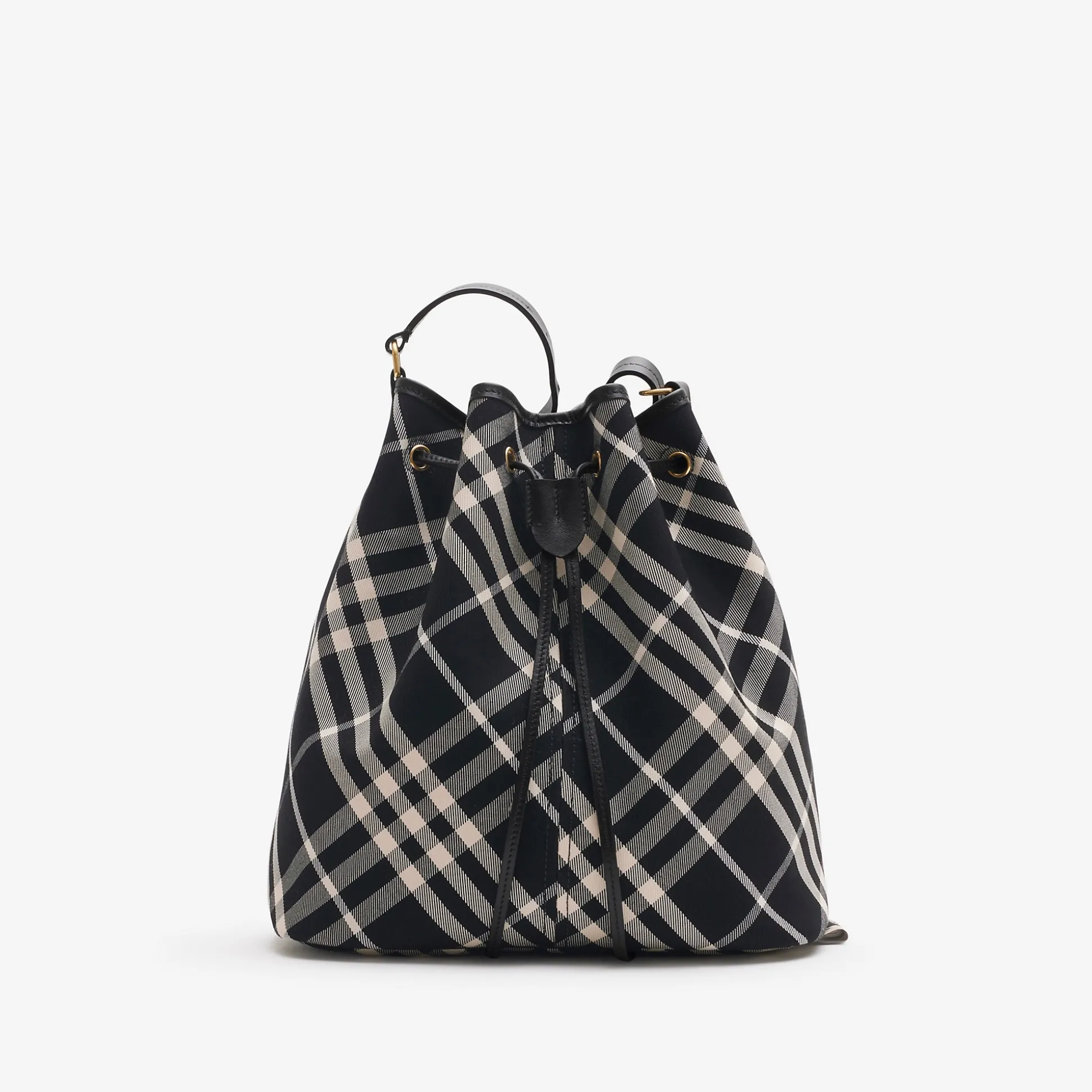 Fashion Burberry Medium Check Bucket Bag Black/calico