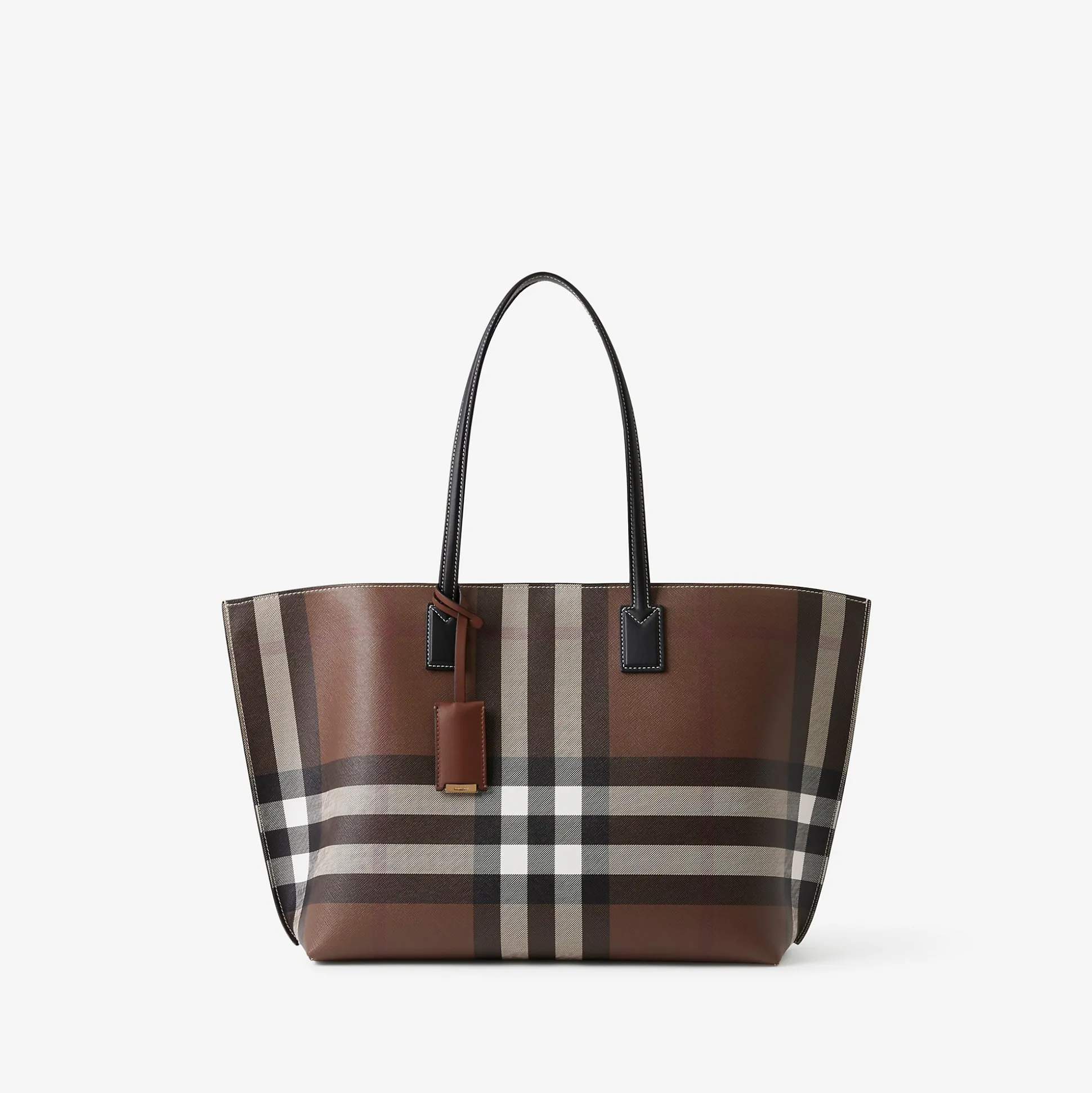 Clearance Burberry Medium Check Tote Darkbirchbrown